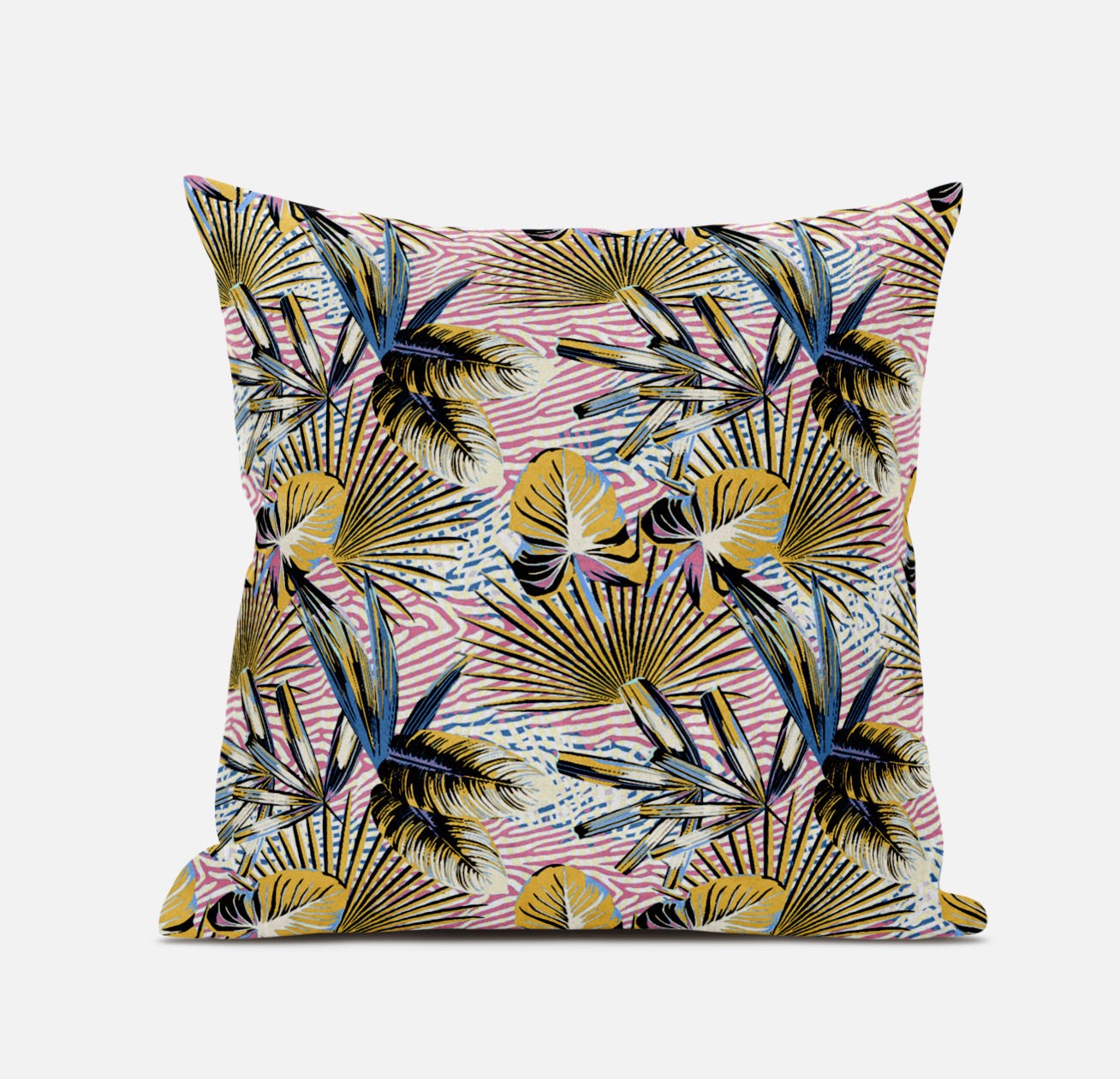 18” Gold Pink Tropical Zippered Suede Throw Pillow-413538-1