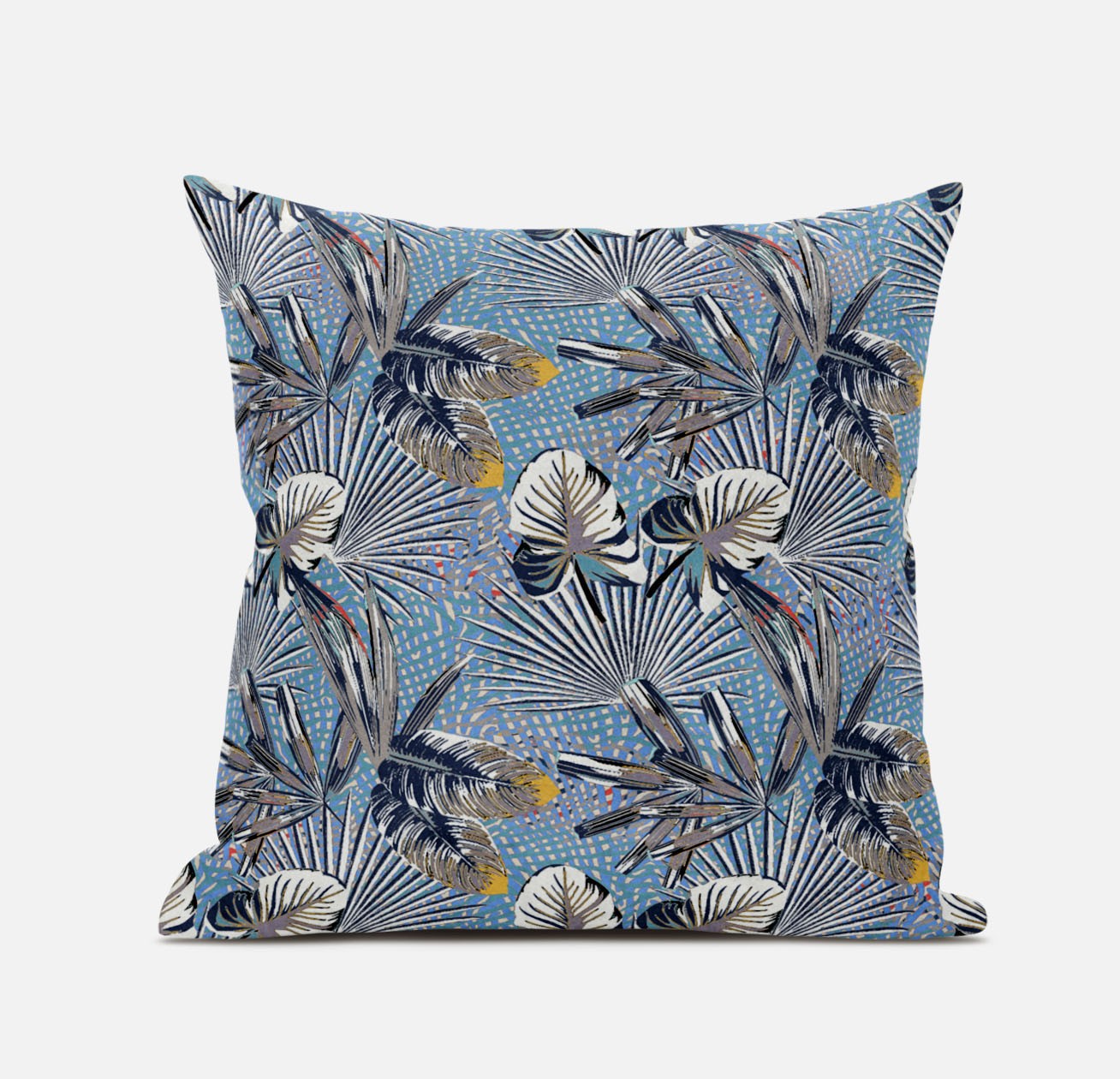 20” Gray Blue Tropical Zippered Suede Throw Pillow-413545-1
