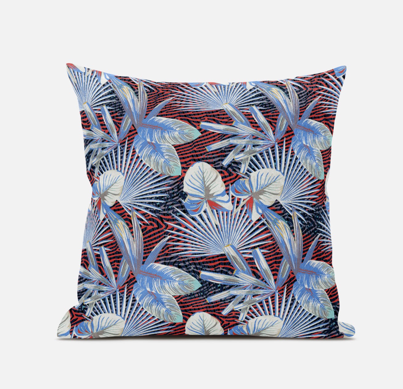 18” Blue Red Tropical Zippered Suede Throw Pillow-413562-1