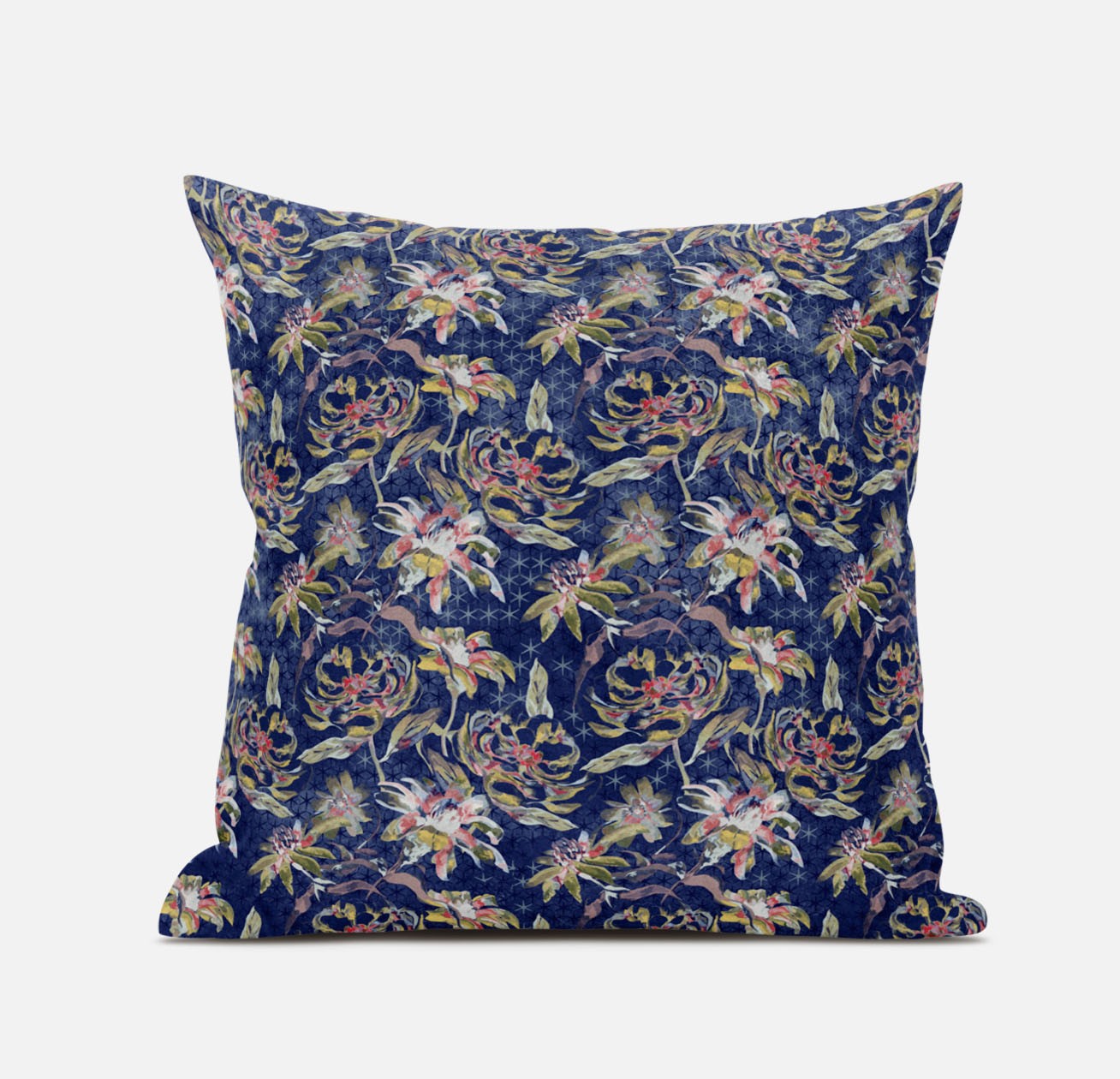 18" Blue Yellow Roses Zippered Suede Throw Pillow-413586-1