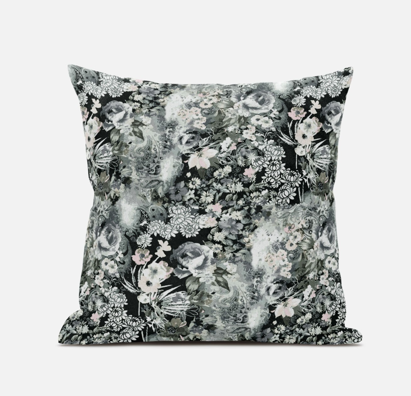 20" Gray White Springtime Zippered Suede Throw Pillow-413653-1