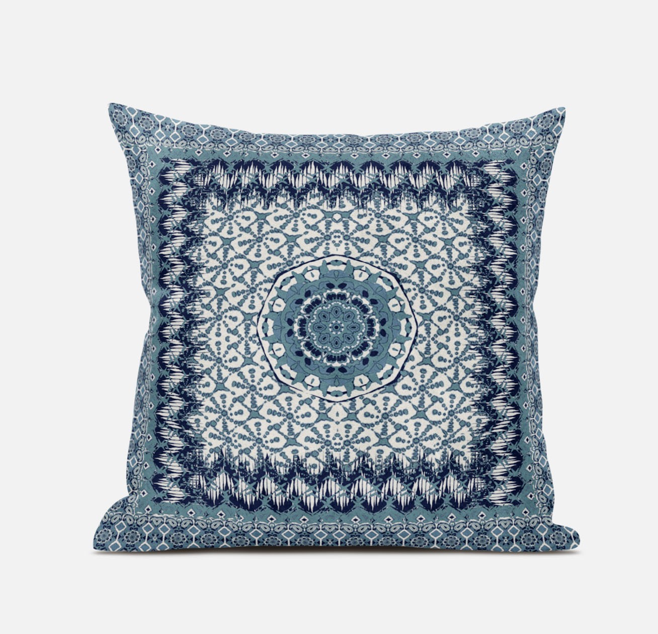 18” Blue White Holy Floral Zippered Suede Throw Pillow-413685-1