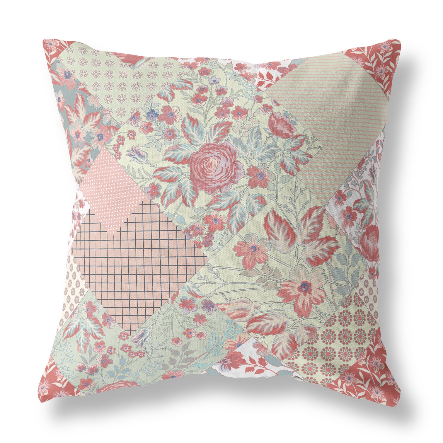 18" Peach Pink Floral Indoor Outdoor Throw Pillow-413896-1