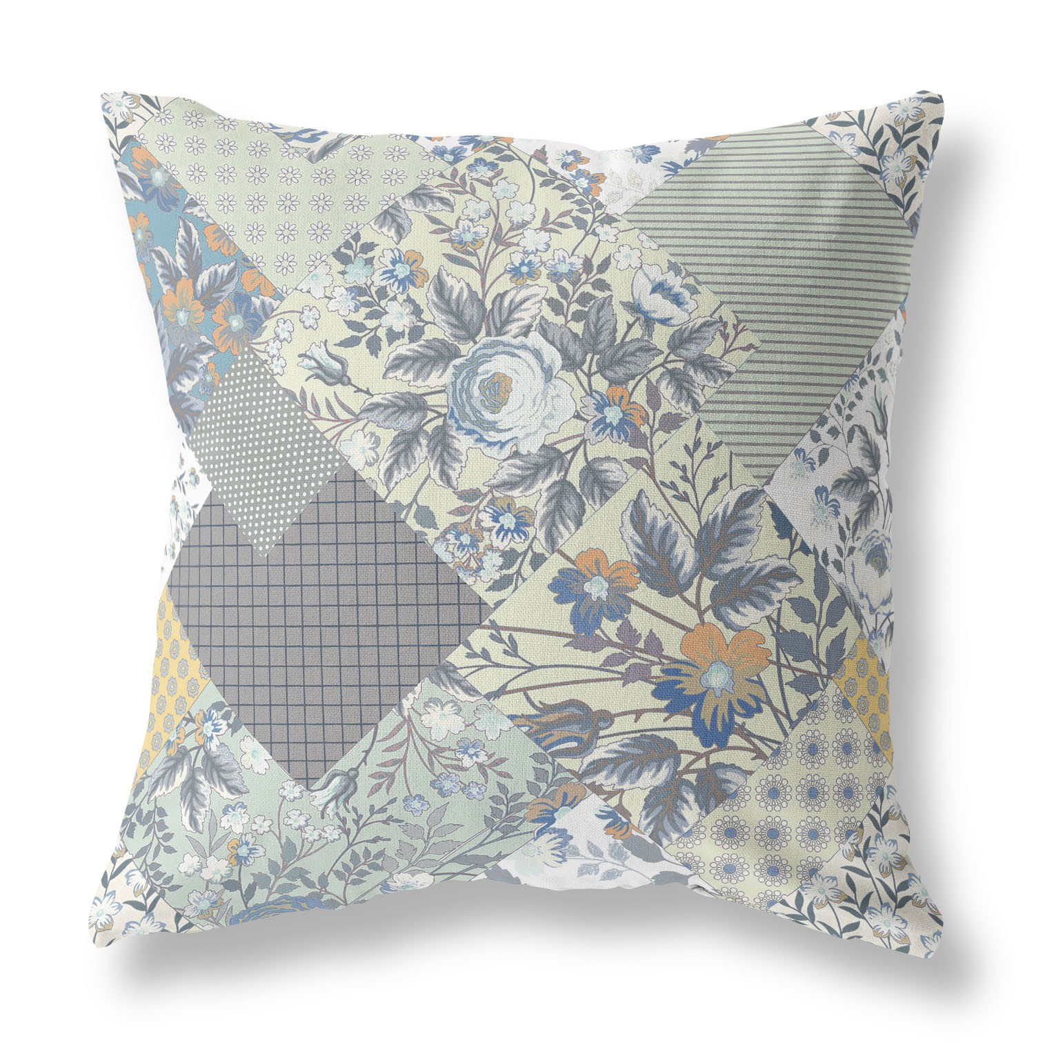 18" Gray Cream Boho Floral Indoor Outdoor Throw Pillow-413906-1