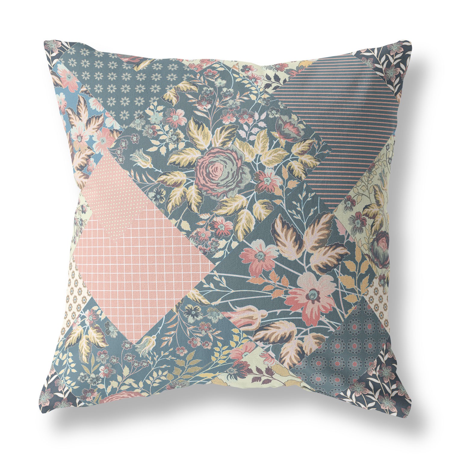 18" Green Peach Boho Floral Indoor Outdoor Throw Pillow-413941-1