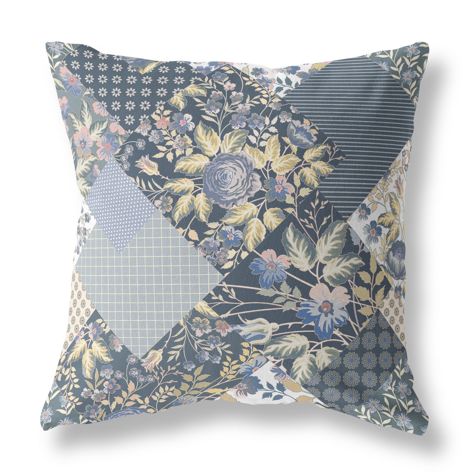 20" Blue Yellow Boho Floral Indoor Outdoor Throw Pillow-413947-1