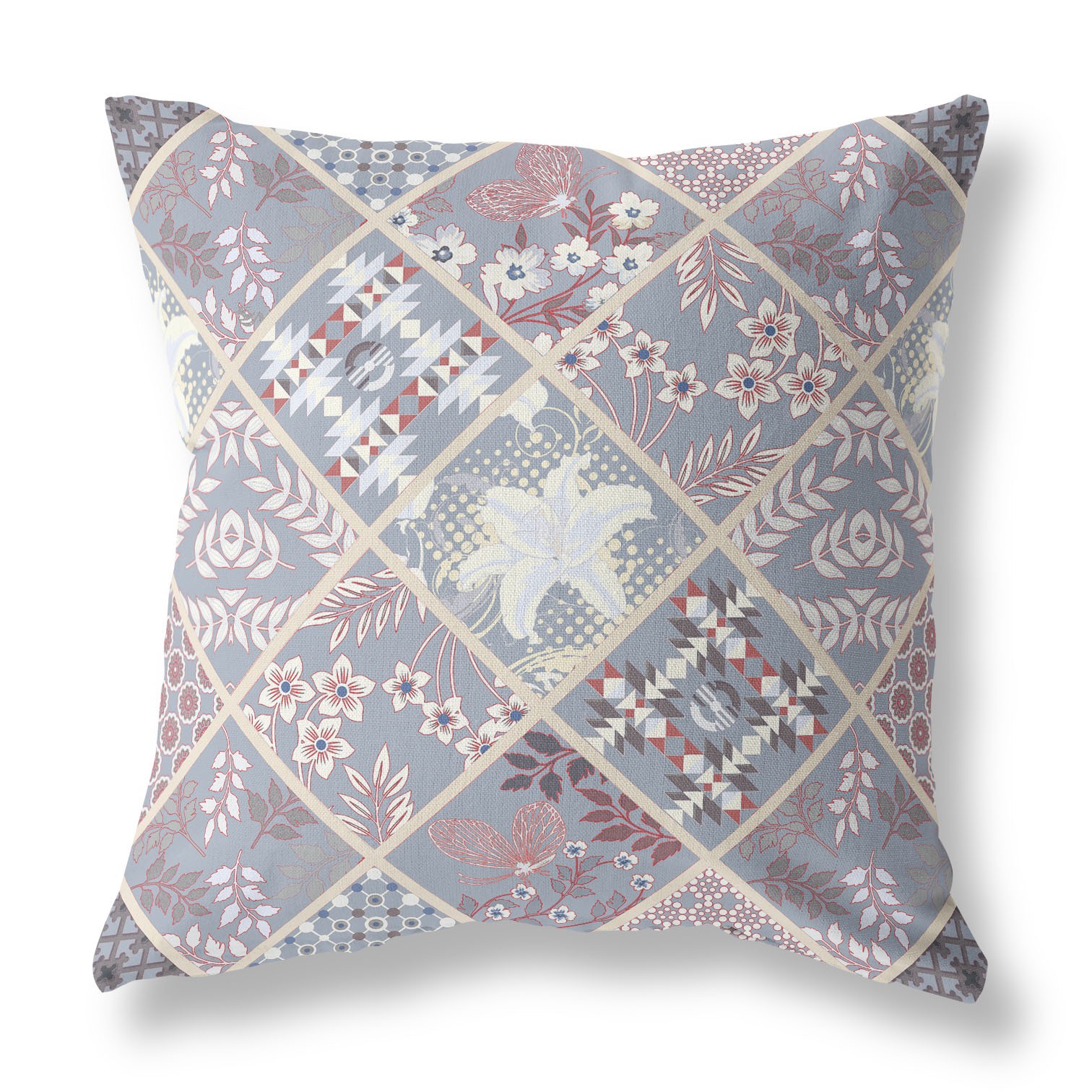 18” Gray Pink Patch Indoor Outdoor Throw Pillow-413994-1