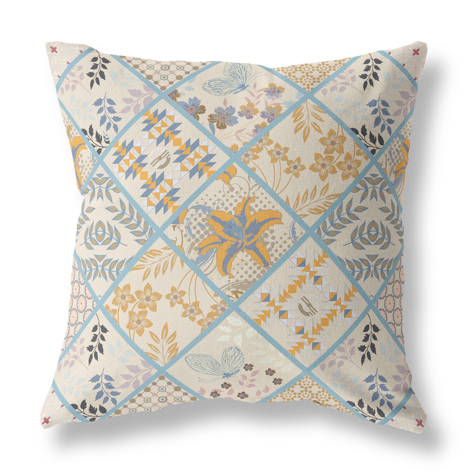 18” Gold Cream Patch Indoor Outdoor Throw Pillow-414004-1