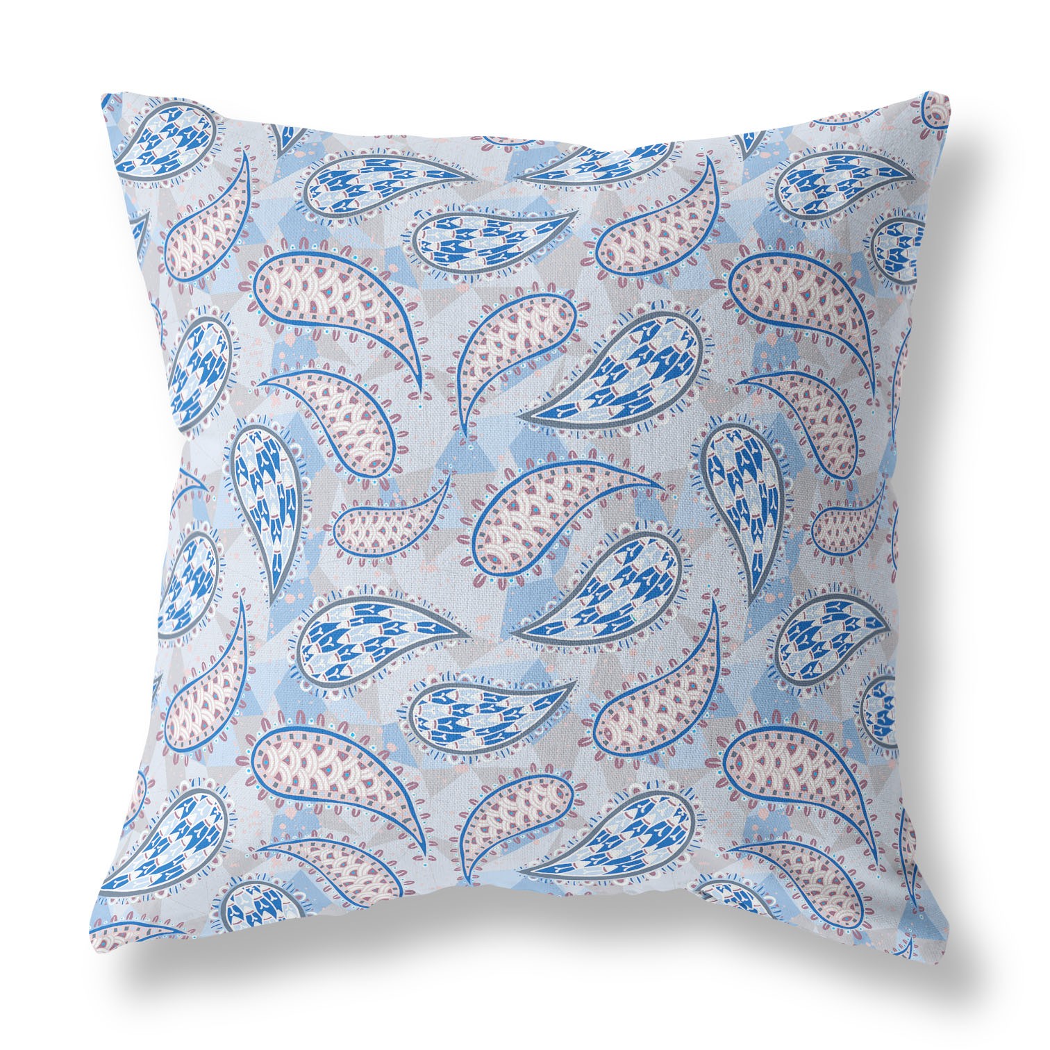 18” Blue Gray Boho Paisley Indoor Outdoor Throw Pillow-414124-1