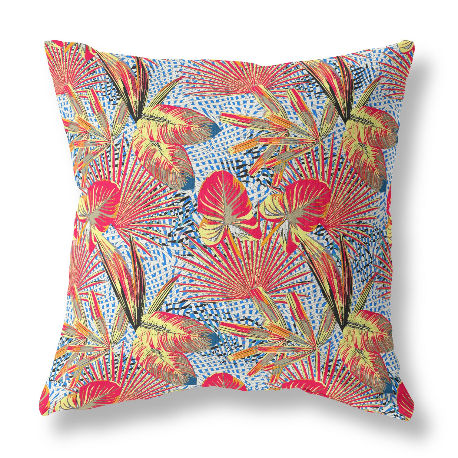 20” Crimson Yellow Tropical Indoor Outdoor Throw Pillow-414156-1