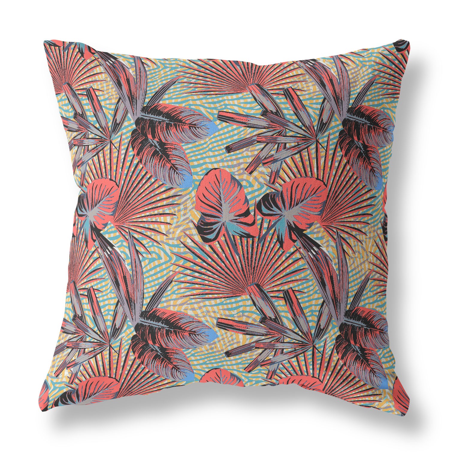 18” Red Yellow Tropical Indoor Outdoor Throw Pillow-414164-1