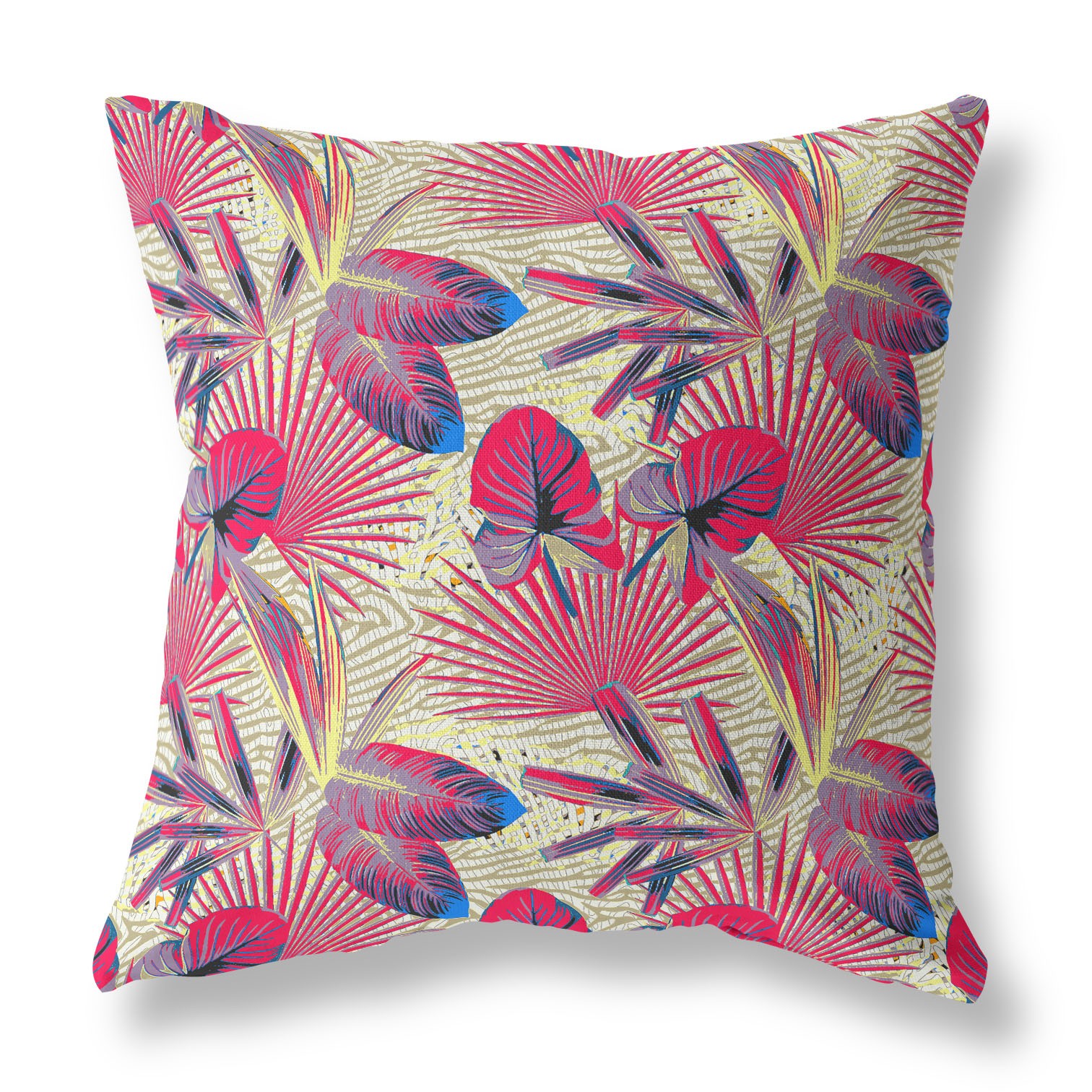 18” Pink Yellow Tropical Indoor Outdoor Throw Pillow-414184-1