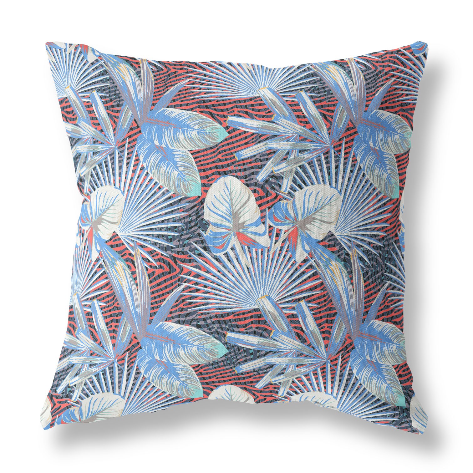 18” Blue Red Tropical Indoor Outdoor Throw Pillow-414204-1