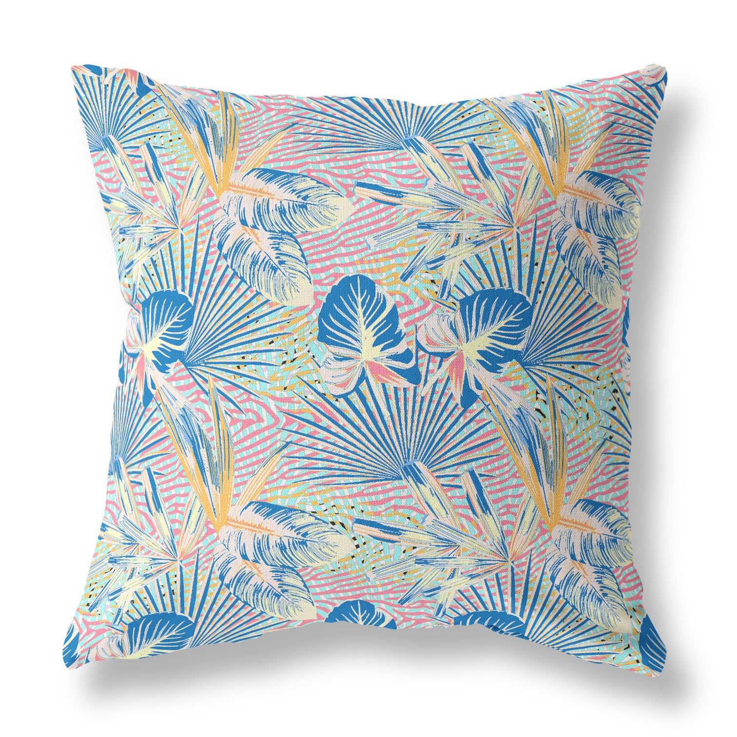 18” Blue Pink Tropical Indoor Outdoor Throw Pillow-414214-1