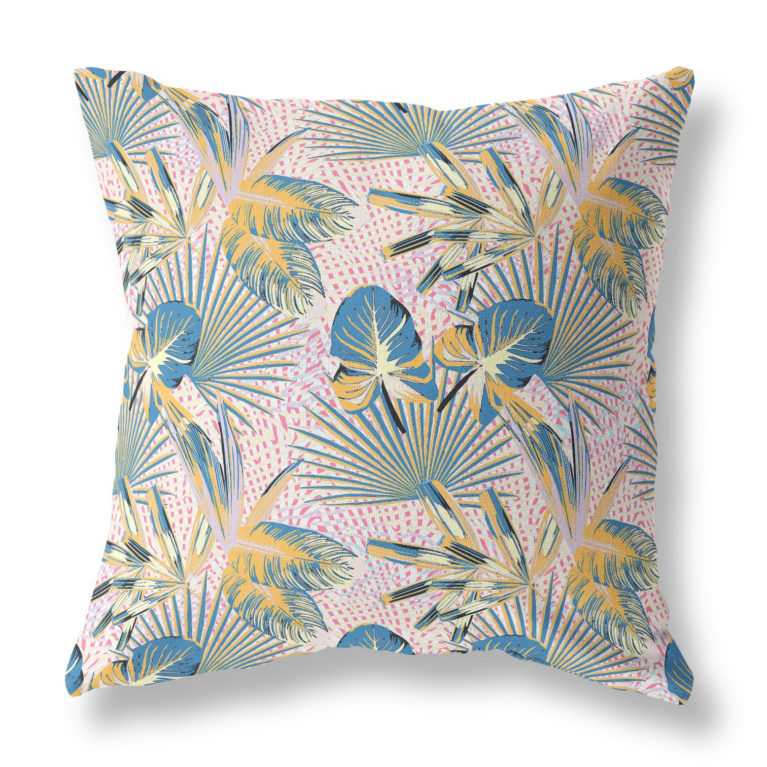 18” Blue Gold Tropical Indoor Outdoor Throw Pillow-414274-1