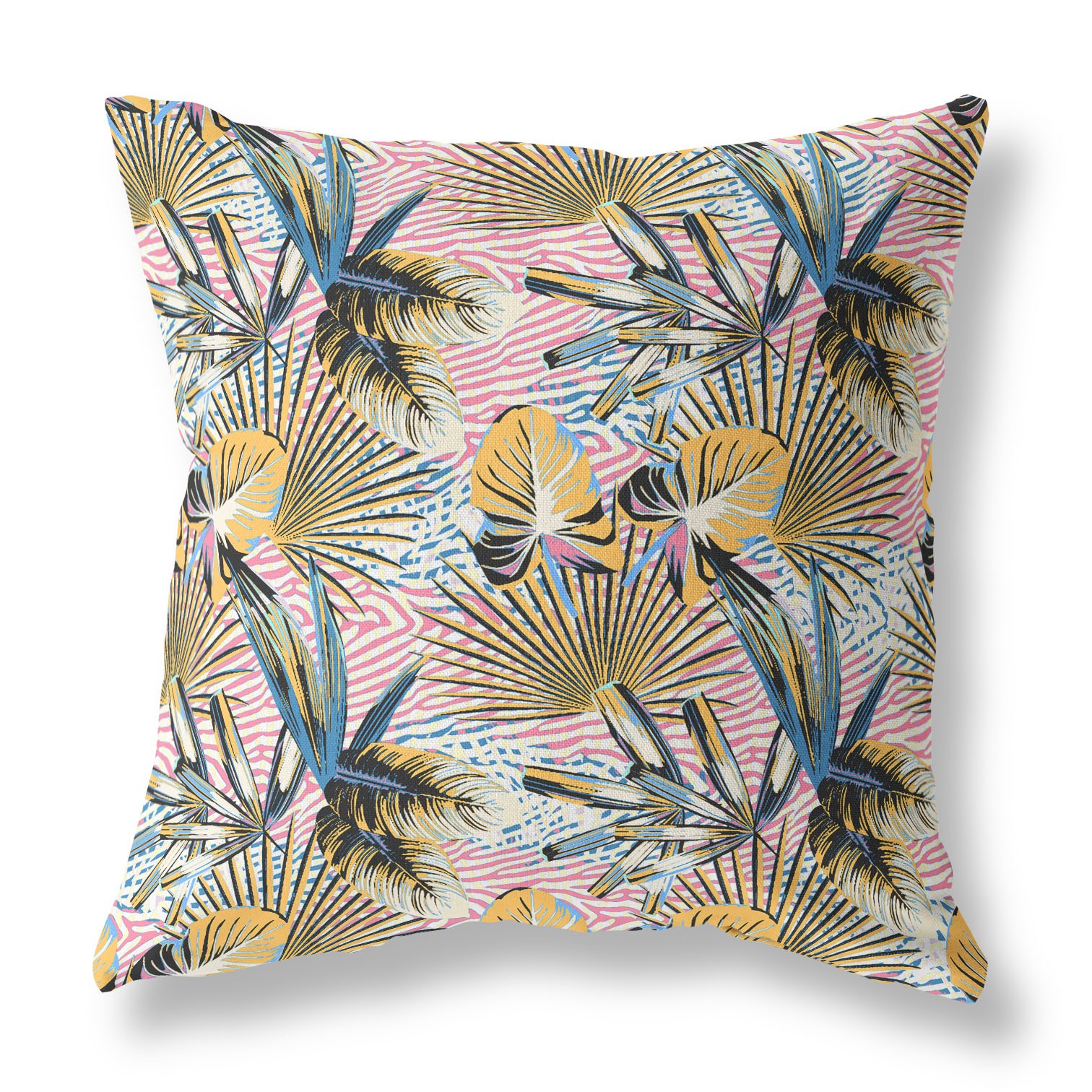 20” Gold Pink Tropical Indoor Outdoor Throw Pillow-414286-1