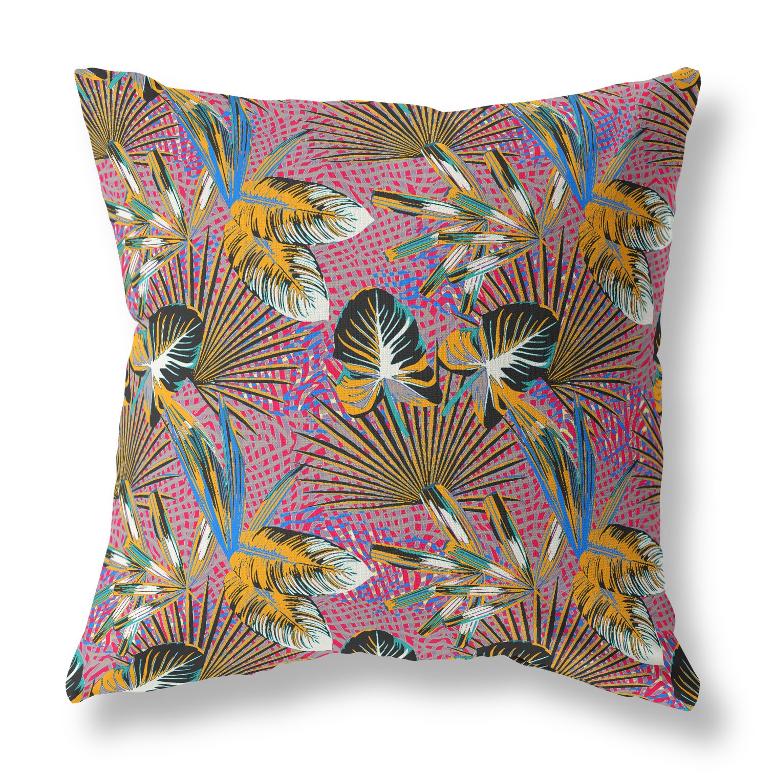 18” Magenta Gold Tropical Indoor Outdoor Throw Pillow-414294-1