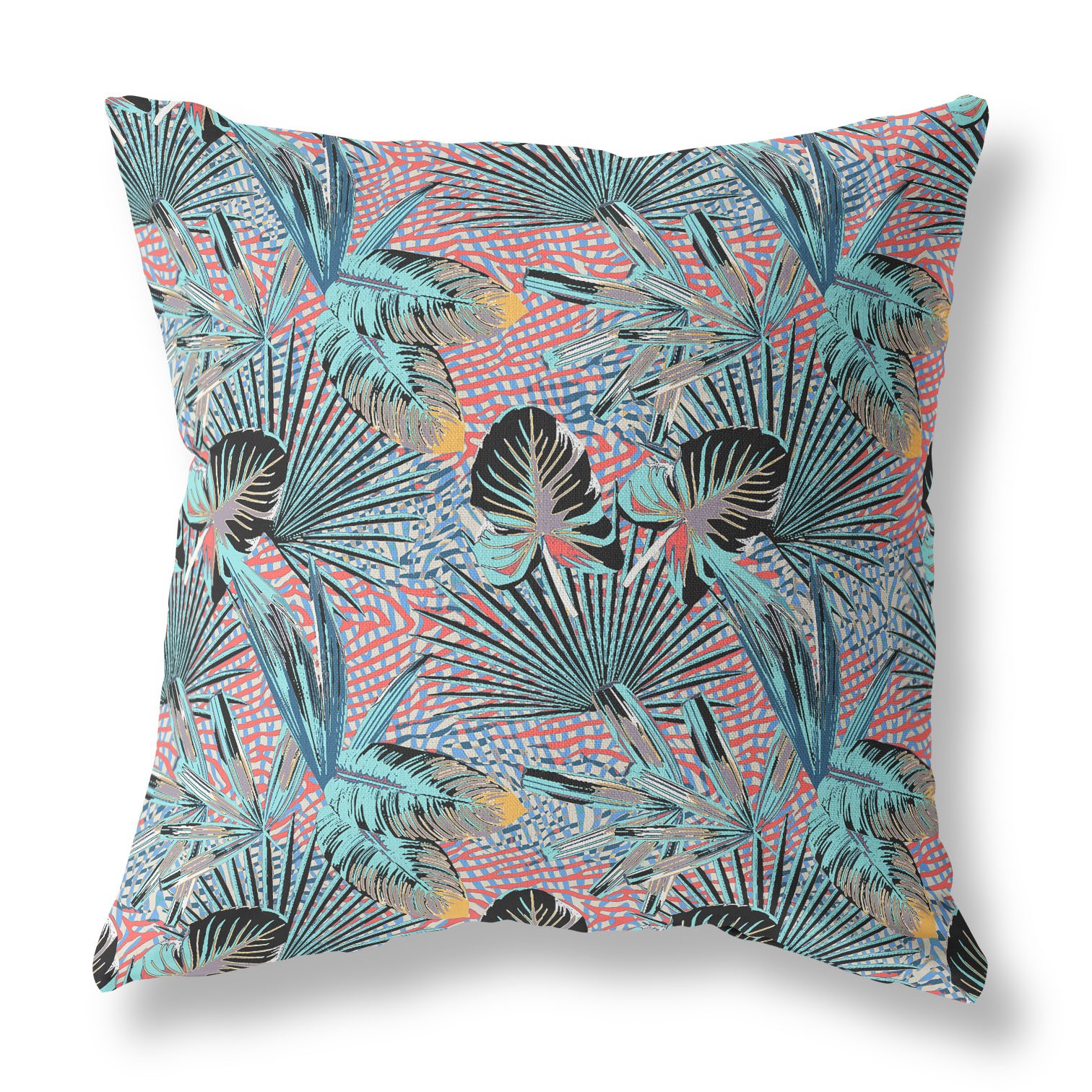 18” Aqua Red Tropical Indoor Outdoor Throw Pillow-414324-1