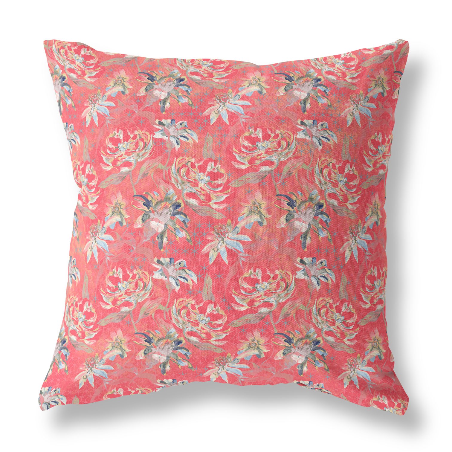 26” Salmon Red Roses Indoor Outdoor Throw Pillow-414346-1