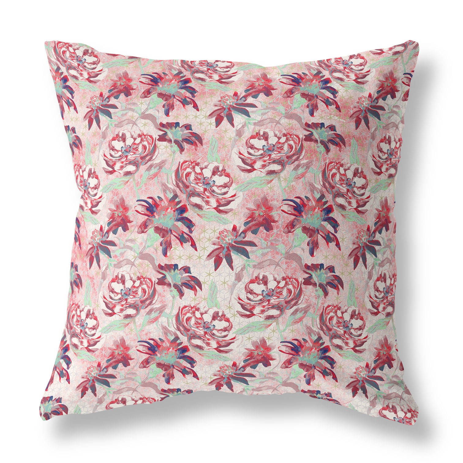 18” Red White Roses Indoor Outdoor Throw Pillow-414362-1