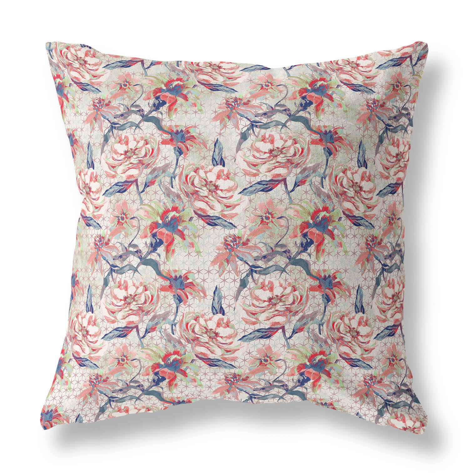 18” Red Light Indigo Roses Indoor Outdoor Throw Pillow-414381-1