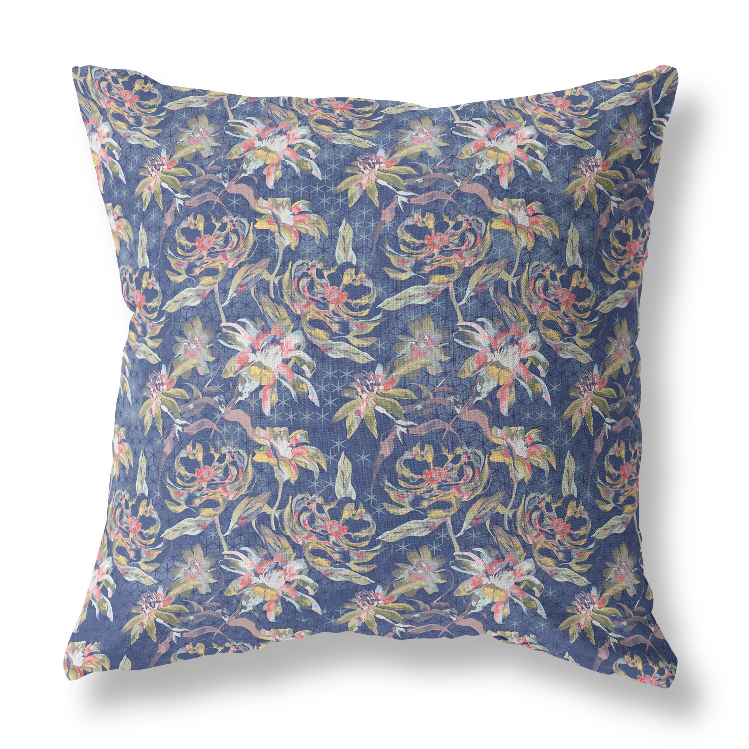 18” Blue Yellow Roses Indoor Outdoor Throw Pillow-414486-1