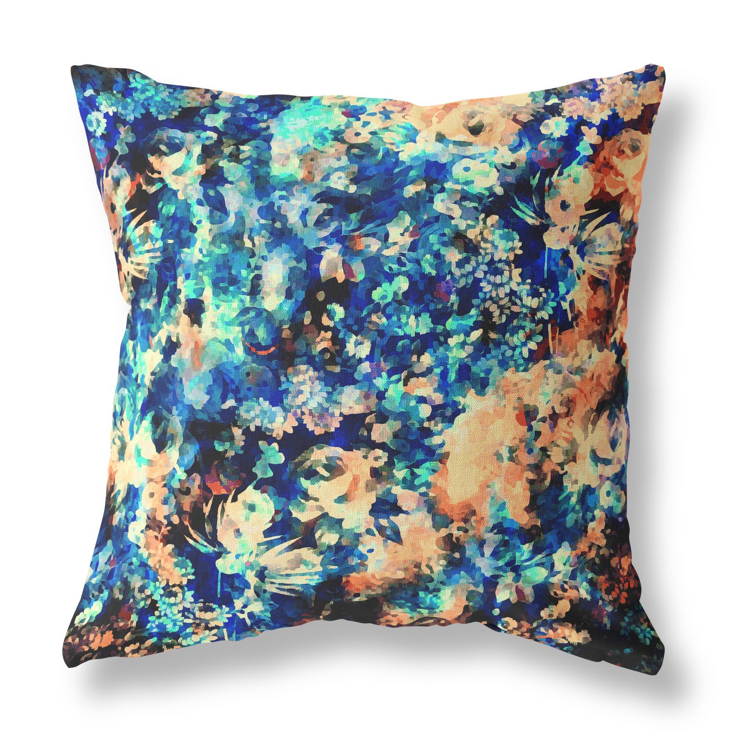 18" Orange Blue Springtime Indoor Outdoor Throw Pillow-414508-1