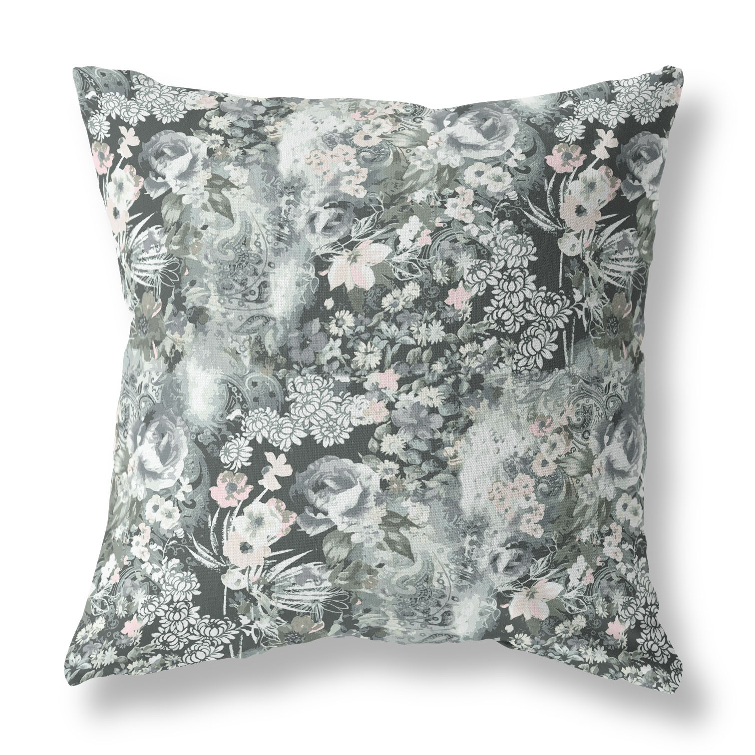 20" Gray White Springtime Indoor Outdoor Throw Pillow-414560-1