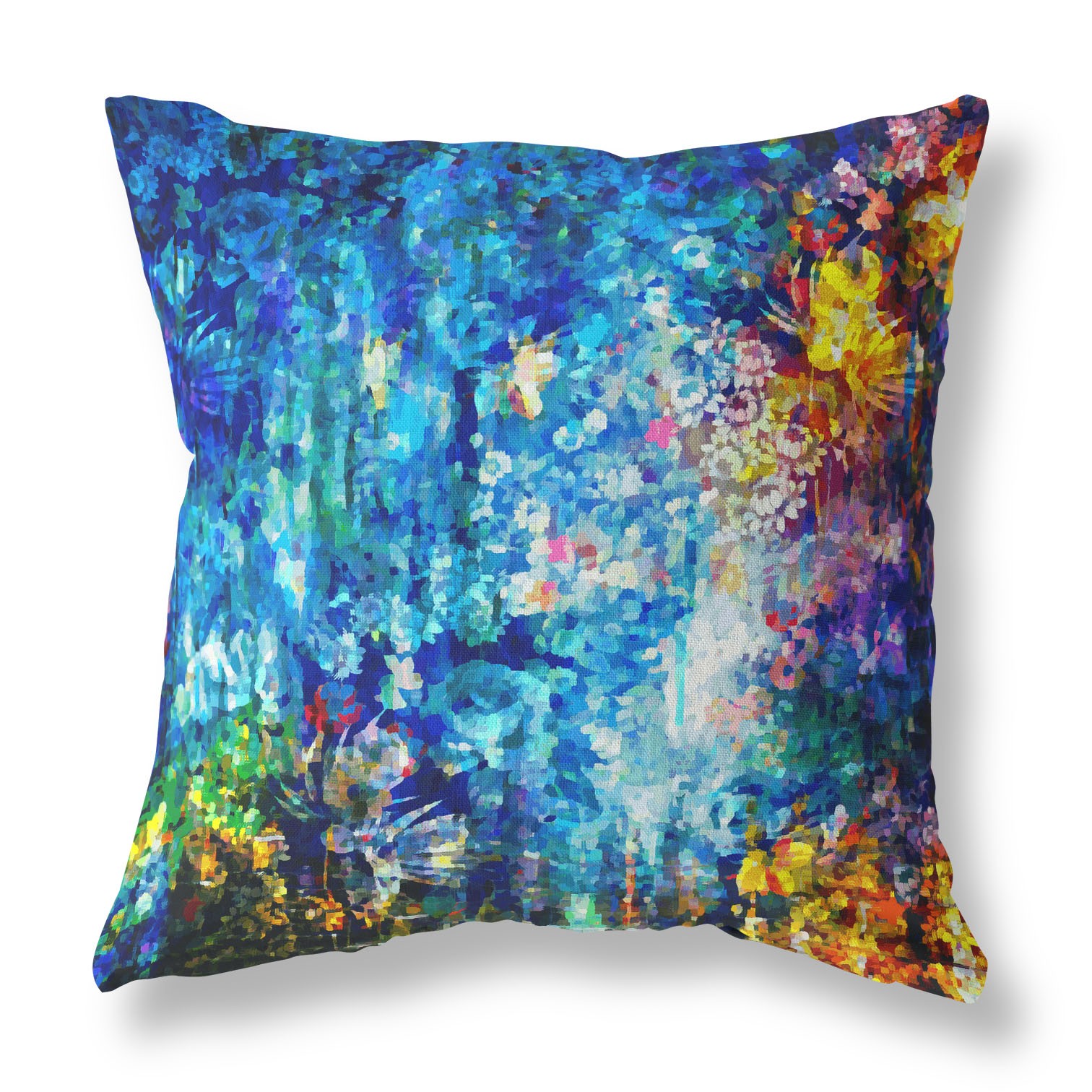 18" Bright Blue Yellow Springtime Indoor Outdoor Throw Pillow-414596-1