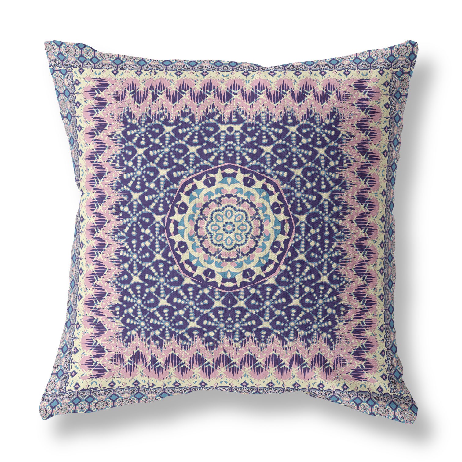 Holy Tie Die Flower Broadcloth Indoor Outdoor Blown and Closed Pillow by Amrita Sen in Pink Indigo-414622-1
