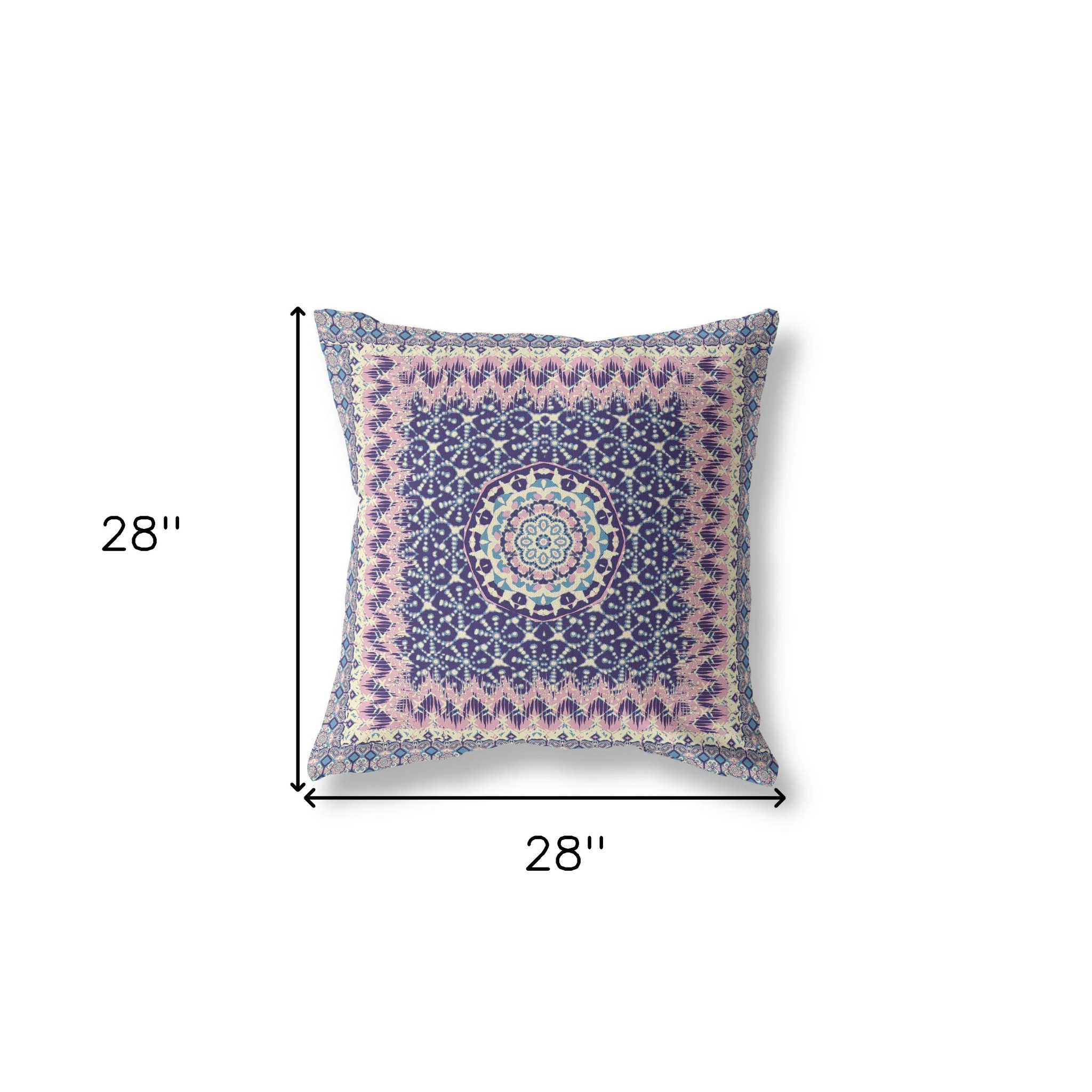 Holy Tie Die Flower Broadcloth Indoor Outdoor Blown and Closed Pillow by Amrita Sen in Pink Indigo