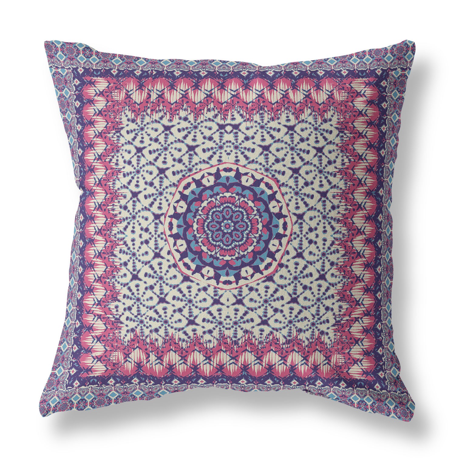 18” Magenta Indigo Holy Floral Indoor Outdoor Throw Pillow-414634-1