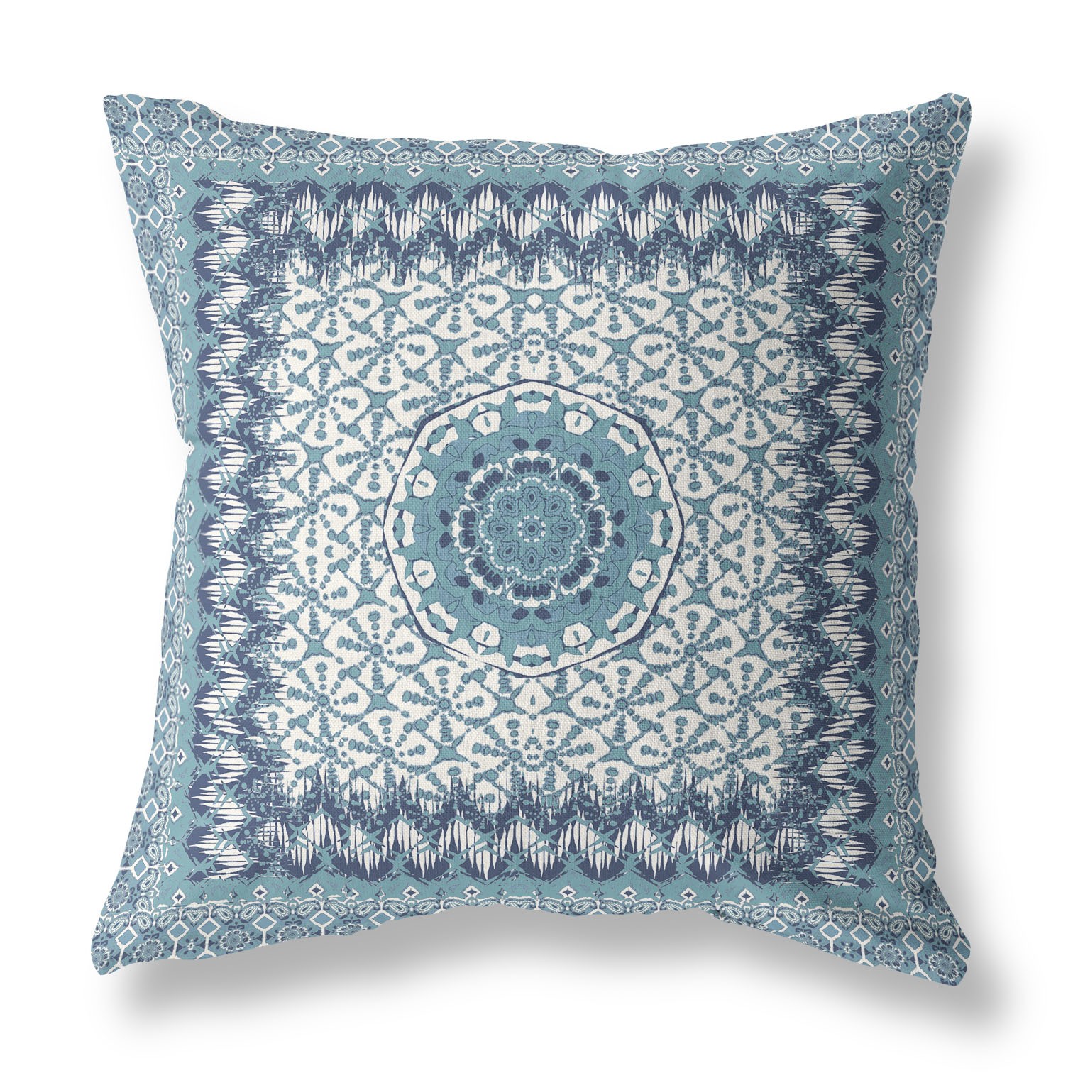 18” Blue White Holy Floral Indoor Outdoor Throw Pillow-414640-1