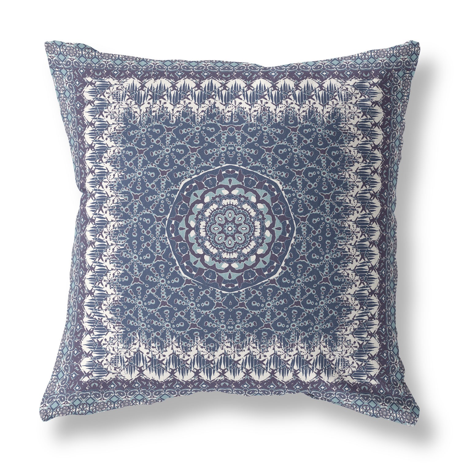 18” Indigo White Holy Floral Indoor Outdoor Throw Pillow-414649-1