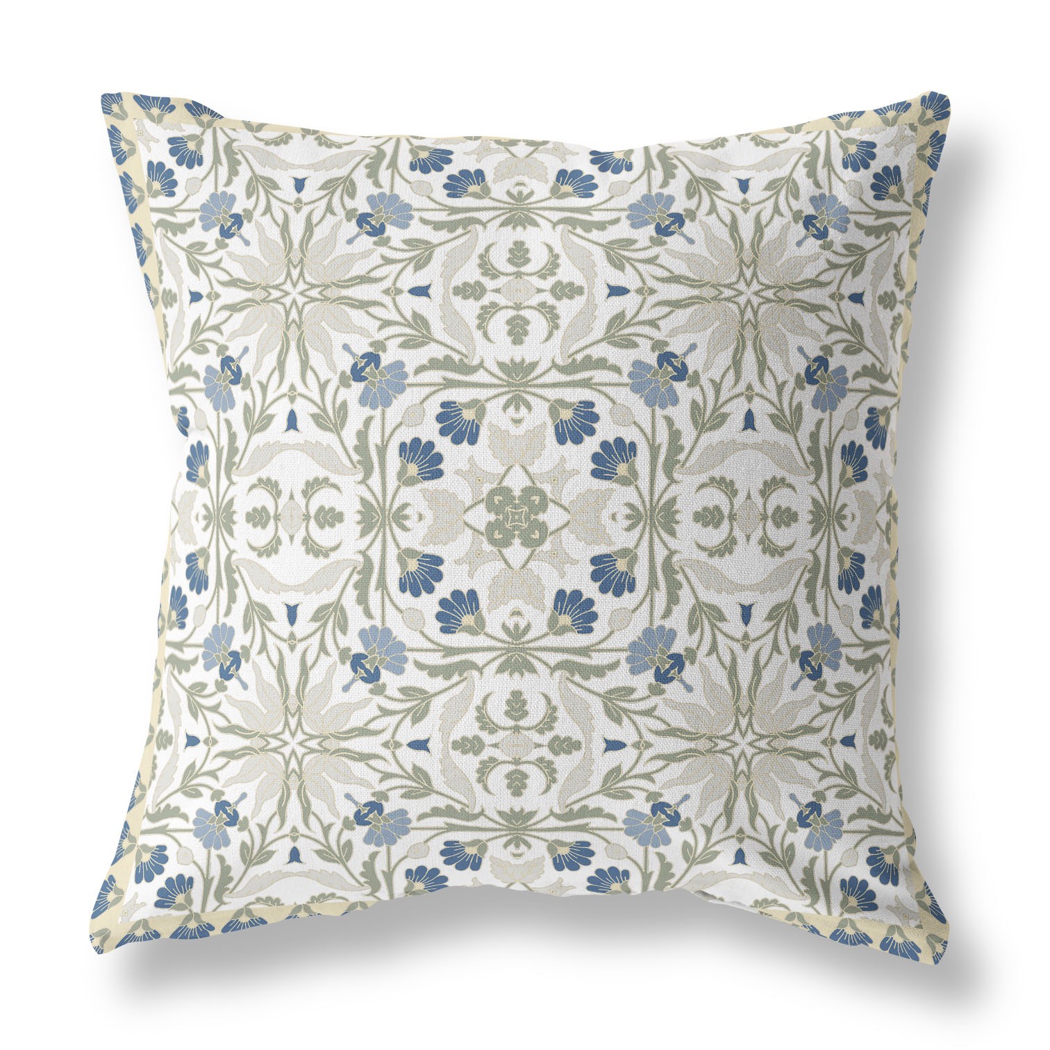 18” White Green Paisley Indoor Outdoor Throw Pillow-414679-1