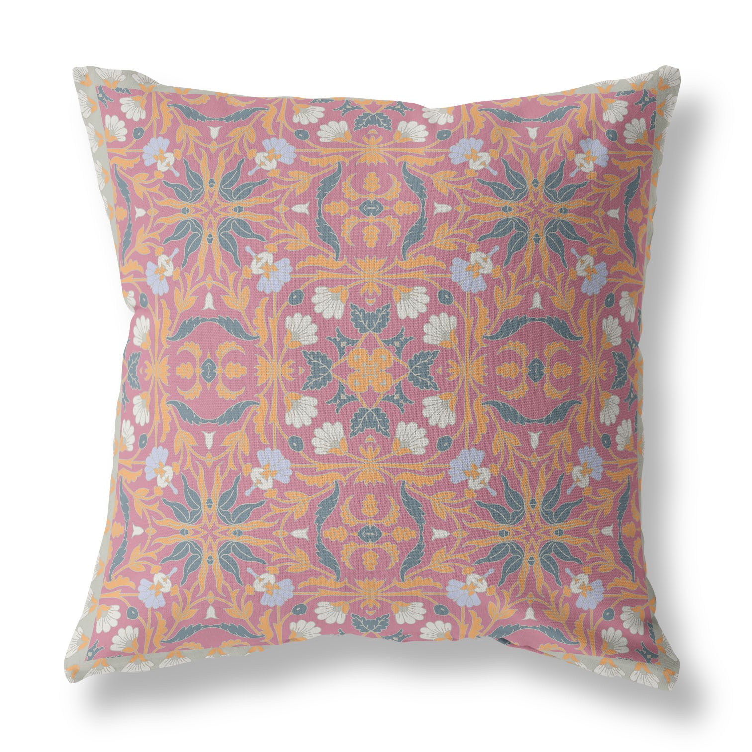 18” Magenta Orange Paisley Indoor Outdoor Throw Pillow-414699-1