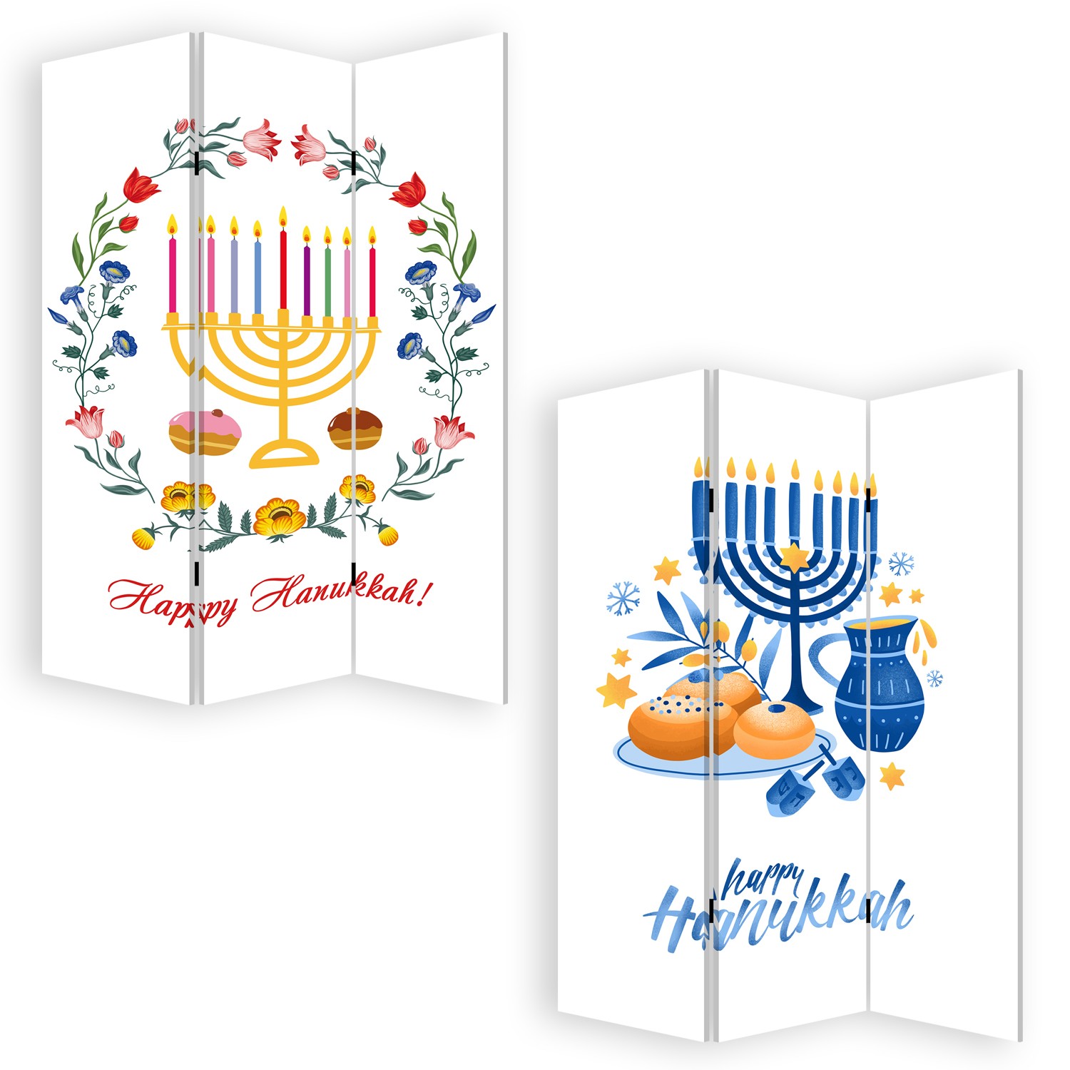 Celebratory Hanukkah Three Panel Room Divider Screen