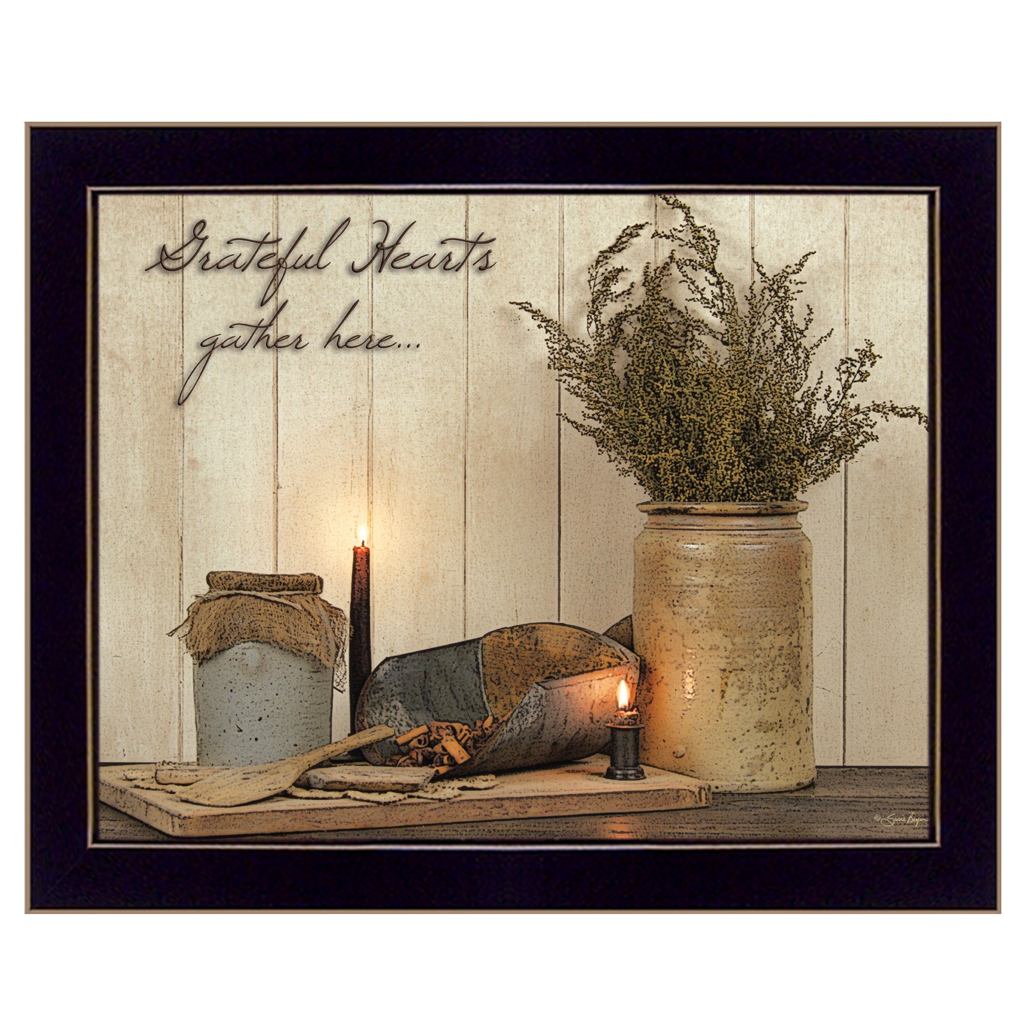 grateful Hearts 3 Black Framed Print Wall Art