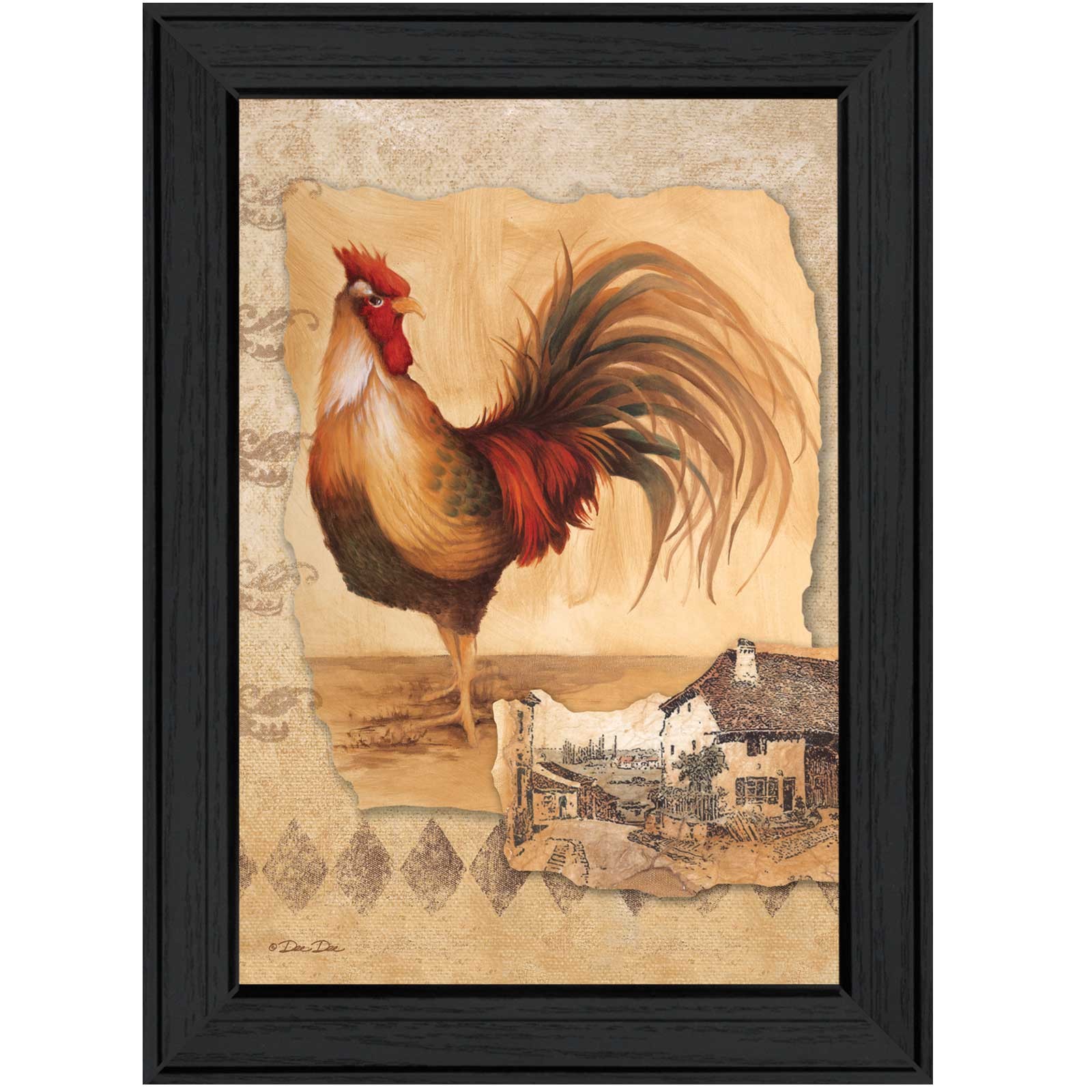 Rooster Montage Ii Black Framed Print Wall Art