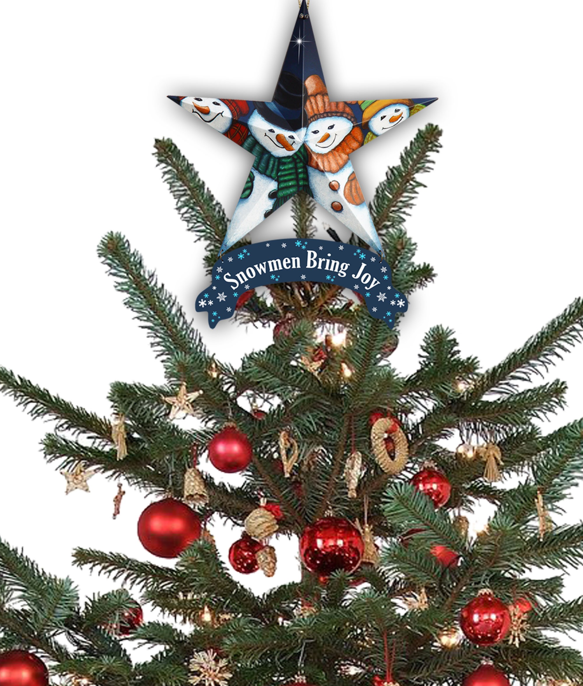 Set Of Six Star Shaped Snowmen Joy Christmas Ornaments