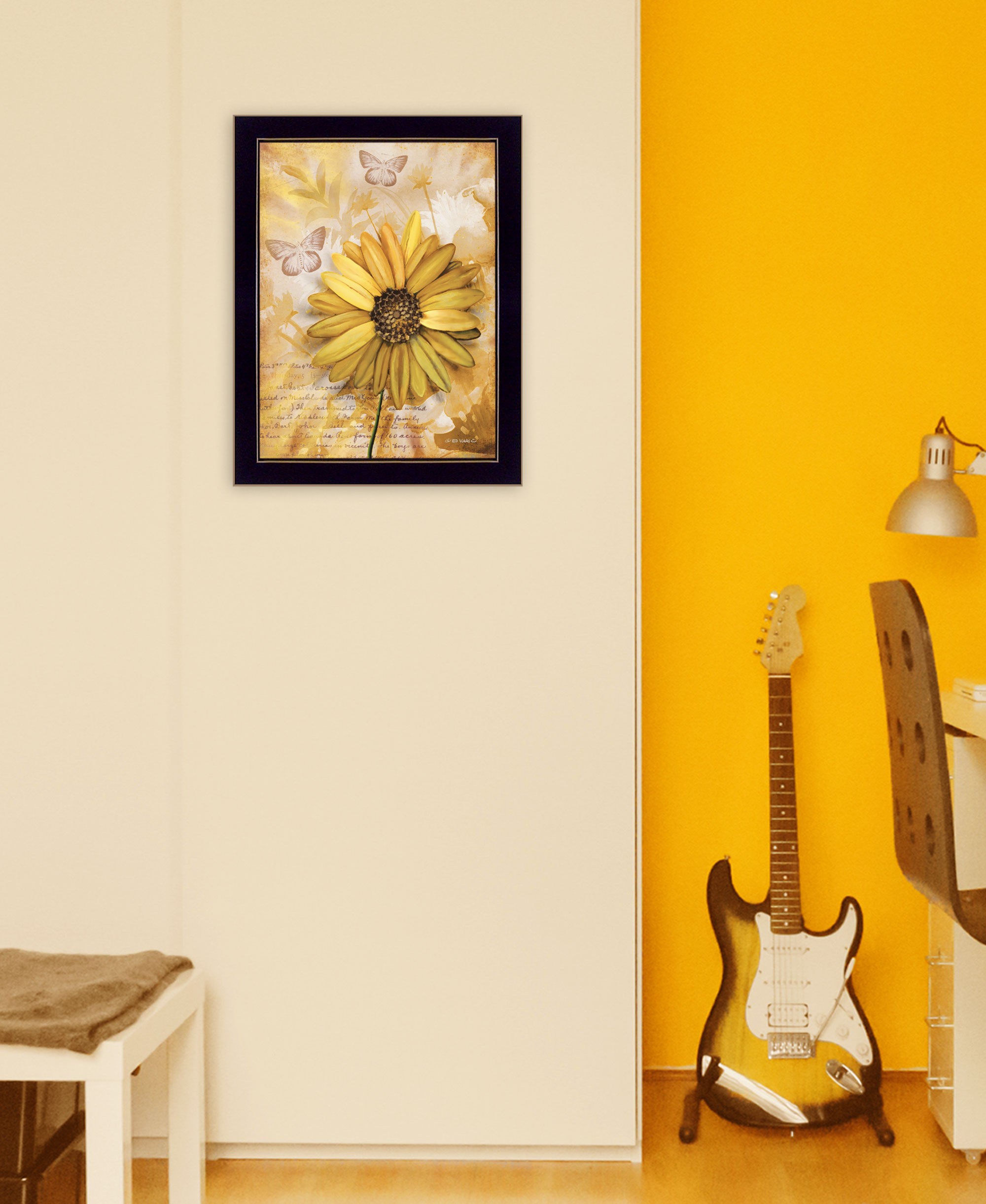 Flowers & Butterflies Ii 1 Black Framed Print Wall Art