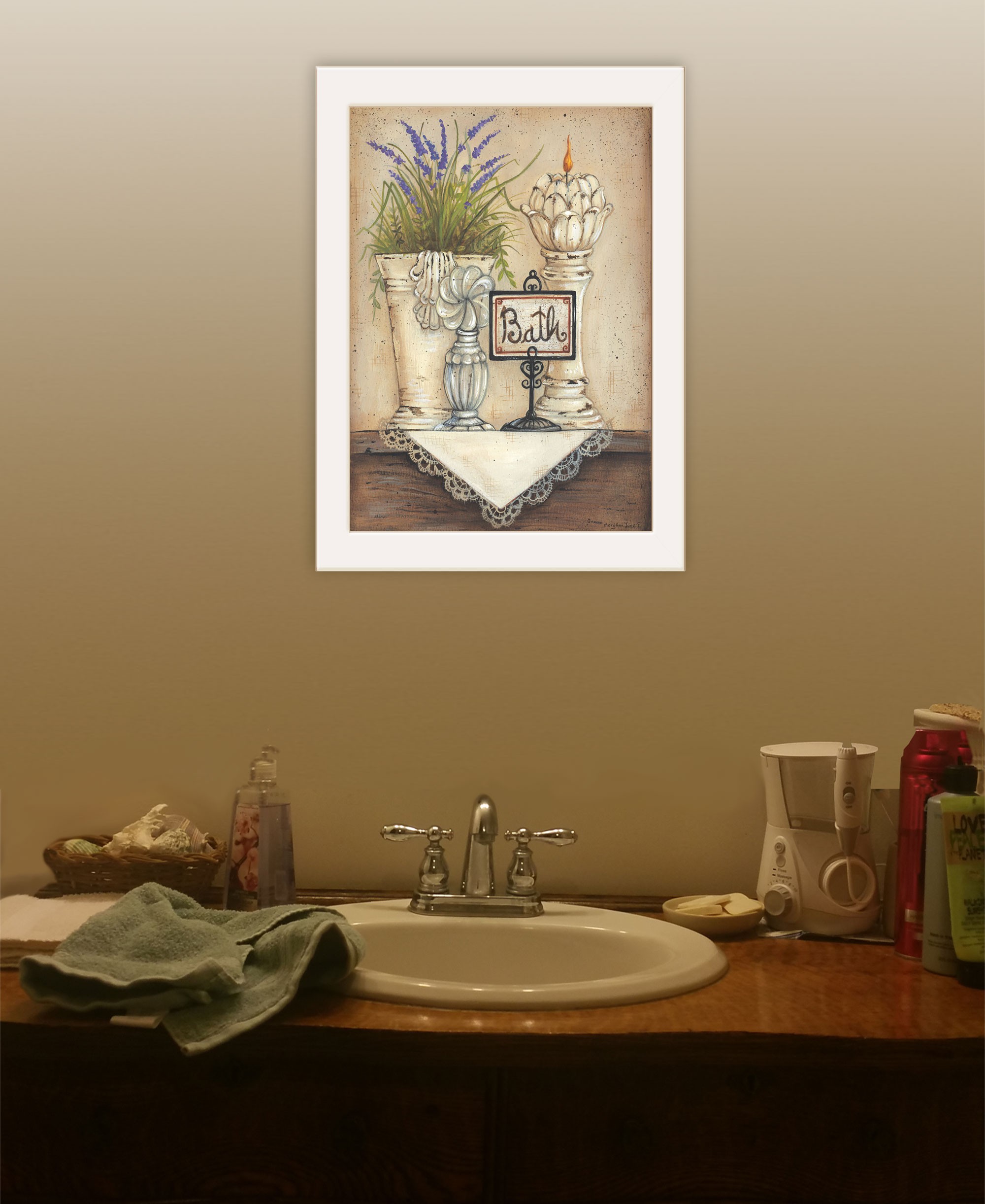 Bath Pretty Floral White Framed Print Wall Art