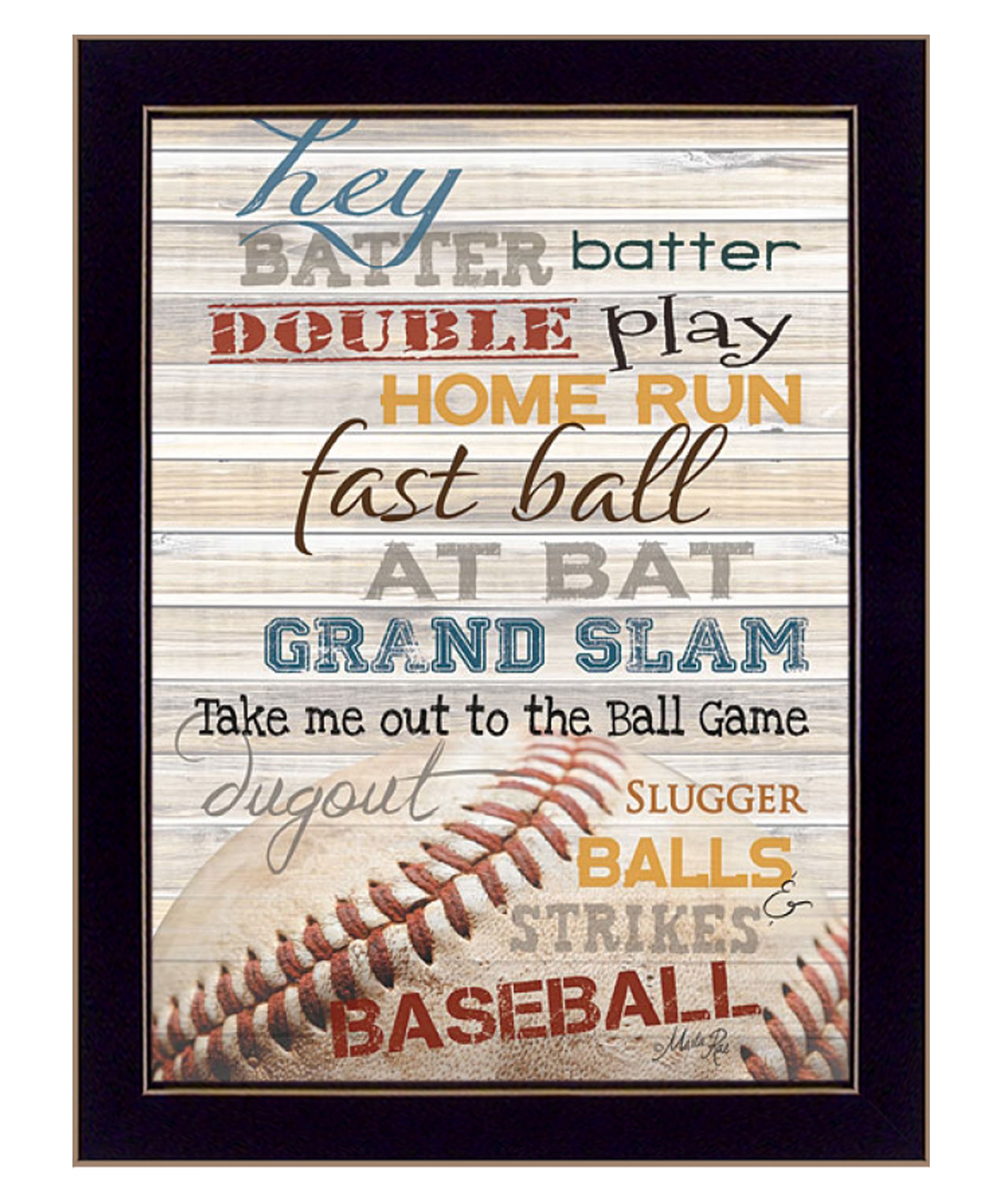 Hey Batter Batter 3 Black Framed Print Wall Art-416182-1