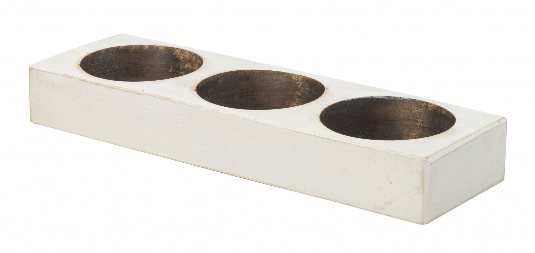 Distressed White 3 Hole Cheese Mold Candle Holder-416256-1