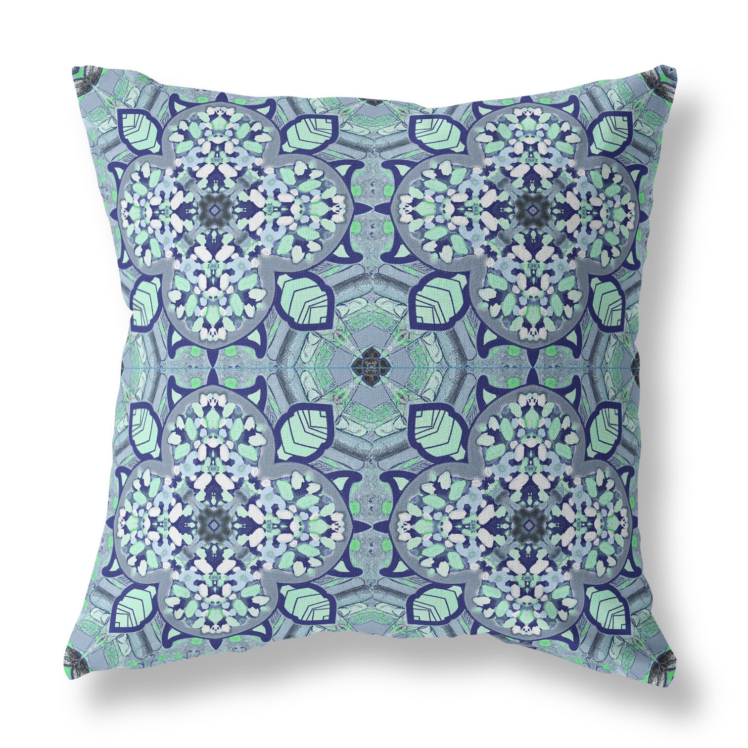 18" X 18" Aqua Zippered Geometric Indoor Outdoor Throw Pillow Cover & Insert-417709-1