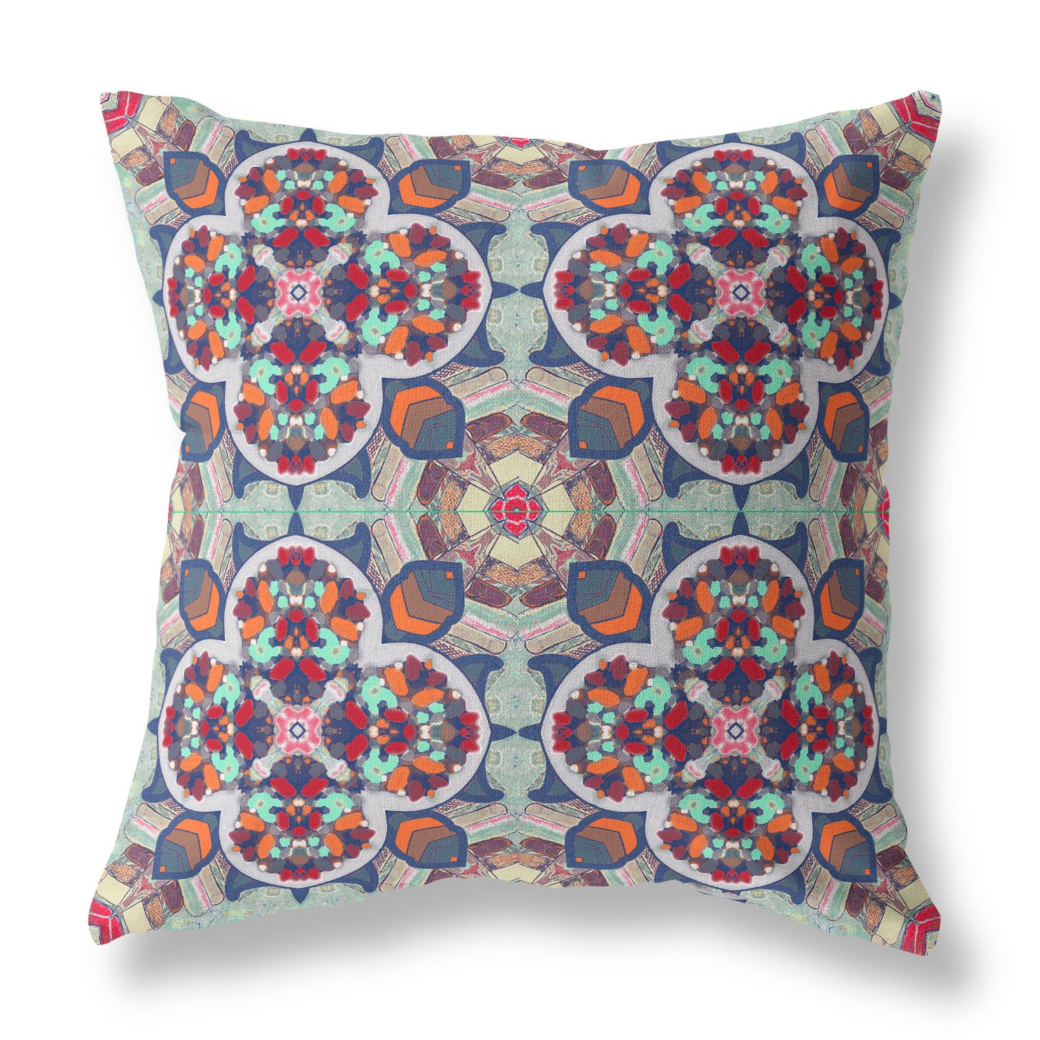 26" X 26" Blue And Orange Zippered Geometric Indoor Outdoor Throw Pillow Cover & Insert-417719-1