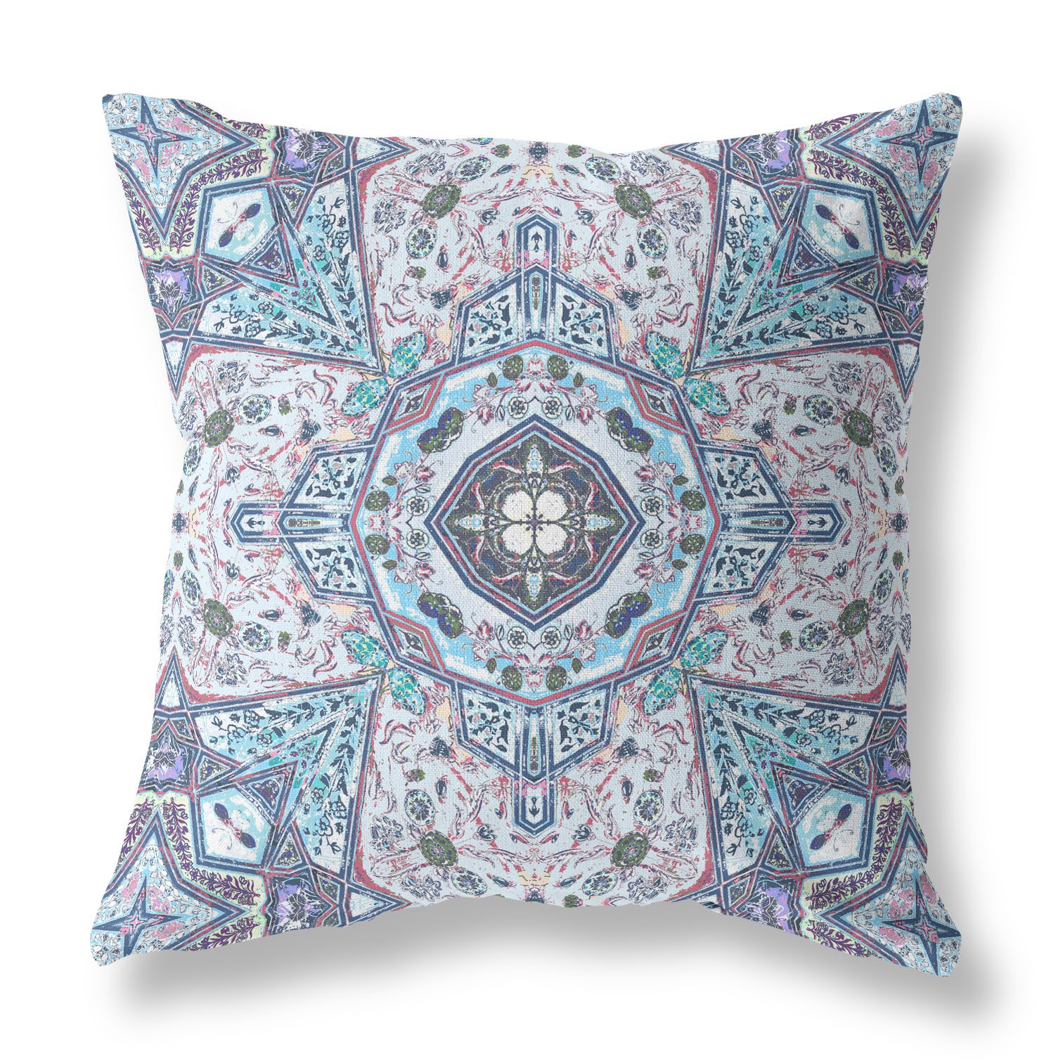 20" X 20" Blue And Gray Blown Seam Geometric Indoor Outdoor Throw Pillow Cover & Insert-418014-1