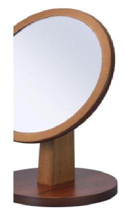 Walnut Finish Round Vanity Mirror On Pedestal