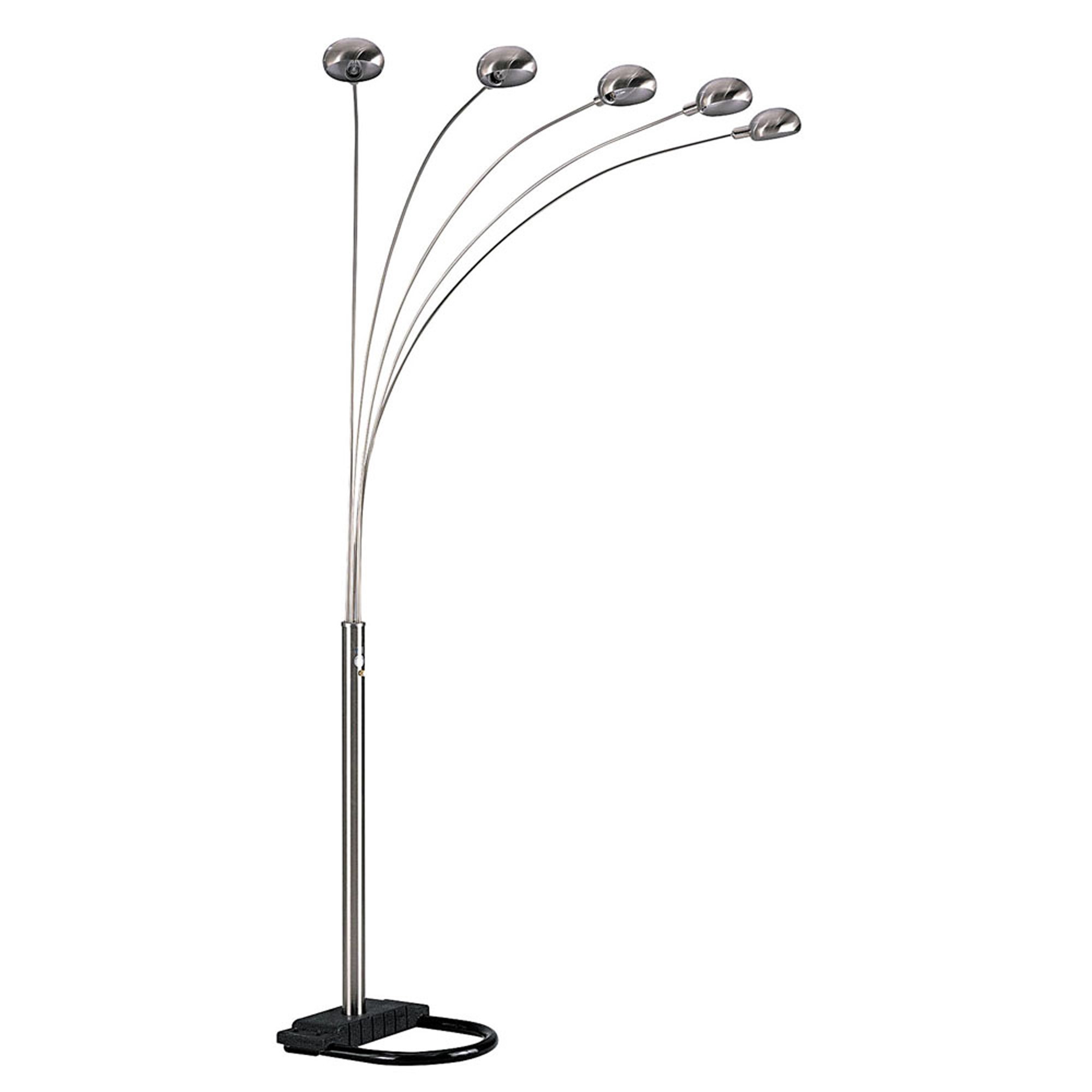 84" Nickel Five Lights Arc Floor Lamp With Nickel Dome Shade-431769-1