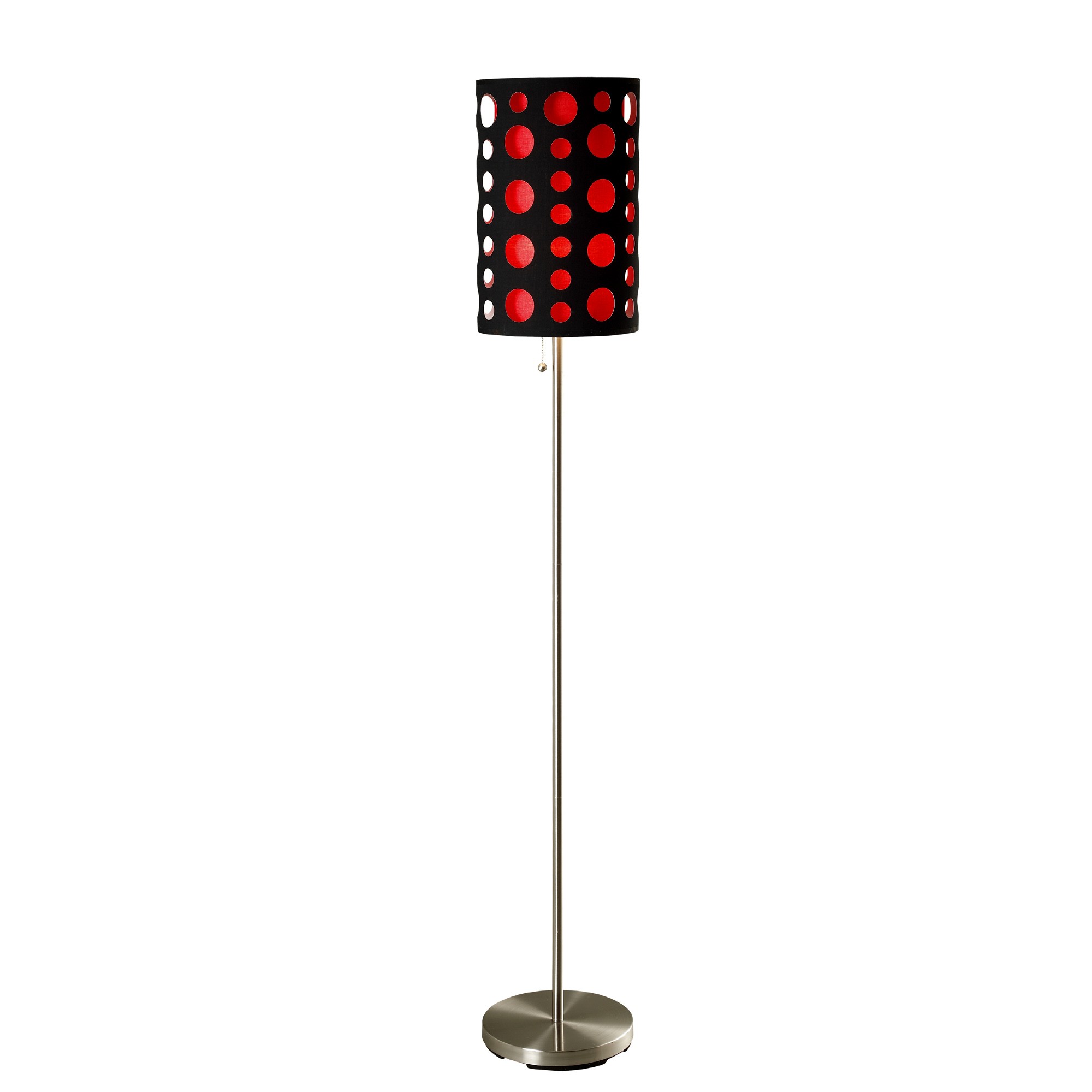 66" Steel Novelty Floor Lamp With Black And Red Drum Shade-431772-1